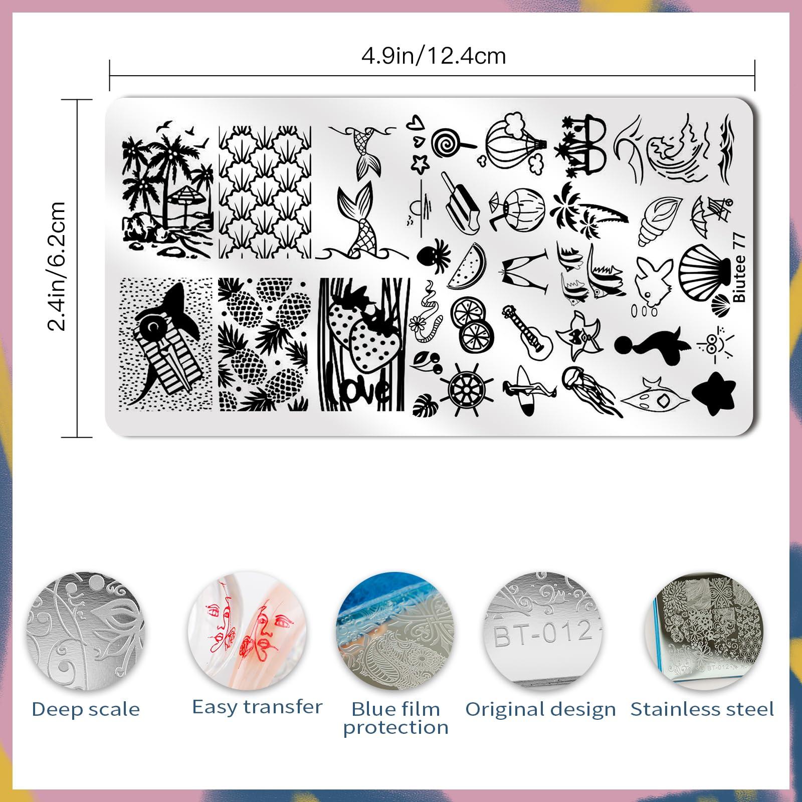 Biutee Biutee Nail Art Stamping Plate Set Nail Stamping Kit with Silicone Nail Stamper Flower Leaves Animal Lace Star Rose Holiday Design Nail Stamp Plate Valentine Nail Stamp Template