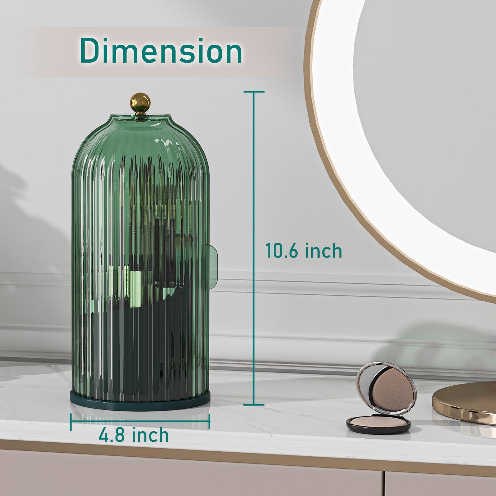 GAXmi GAXmi Makeup Brush Holder with Lid Cosmetic Tools Organizer 360 Rotating Waterproof Dustproof Makeup Brushes Storage for Vanity, All Green