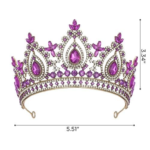 SWEETV SWEETV Queen Crowns for Women Purple Princess Tiara Quinceanera Pageant Crown Diadem Crystal Headpiece for Birthday Prom