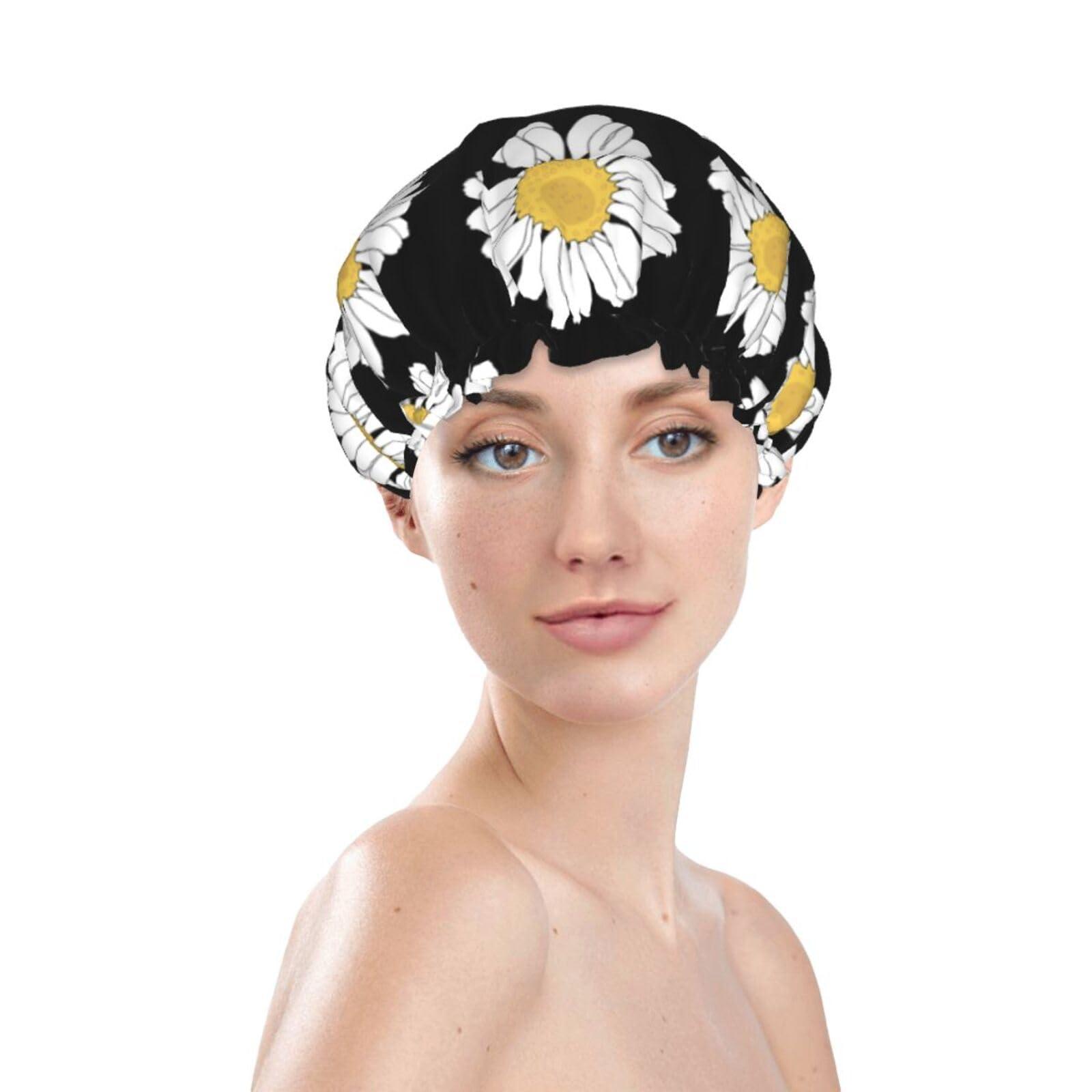 KArFri Flower Large Shower Cap For Women Men Reusable Shower Caps Waterproof Shower Cap For Braids & Long Hair shower bonnet with PEVA lined&Elastic Band Fashion showercap