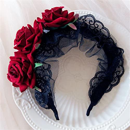 MEELYHOME MEELYHOME Rose Headband Rose Flower Crowns For Women Goth Headband Goth Crowns Lace Headband Gothics Tiaras Headpiece Rose Headband