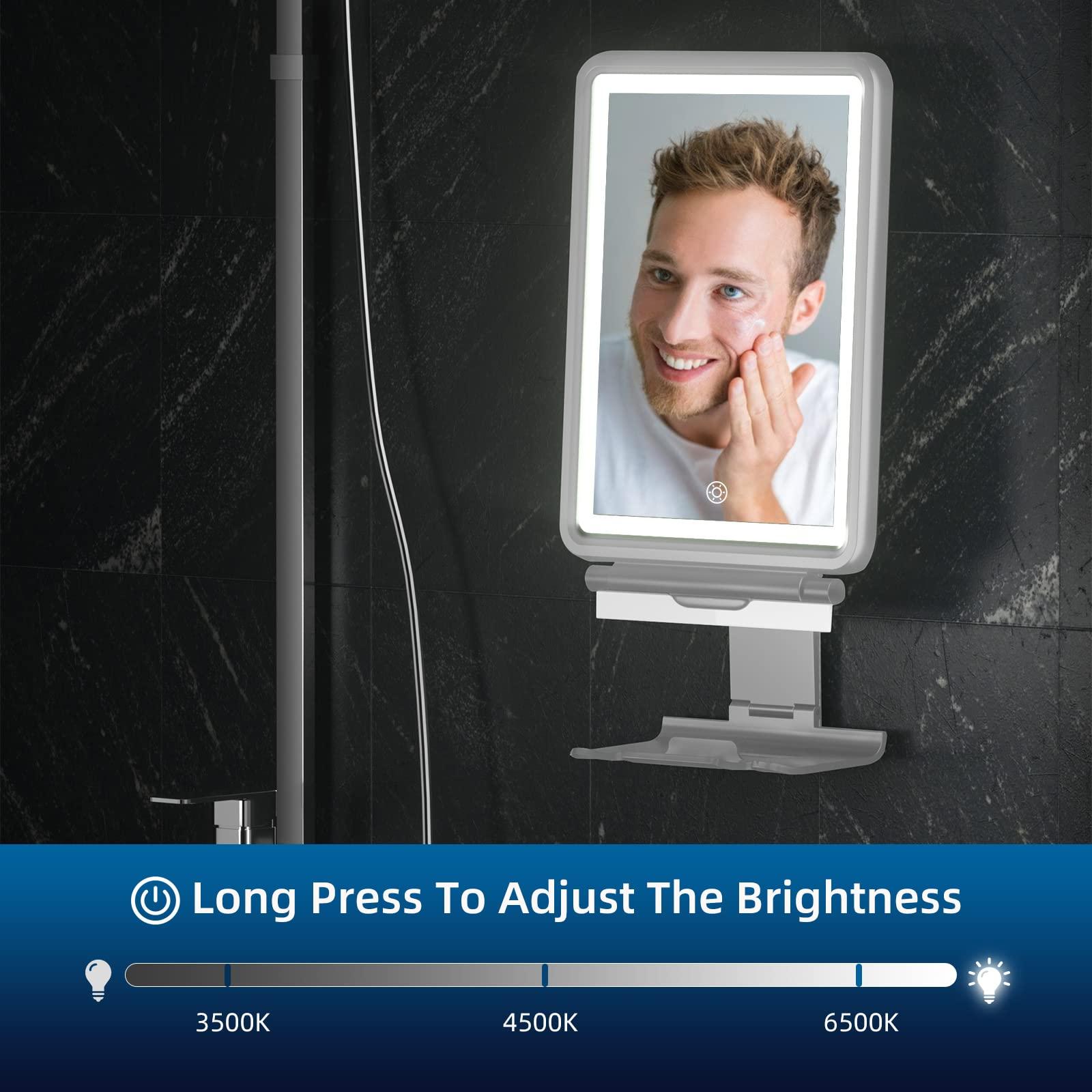 COSMIRROR COSMIRROR Shower Mirror Fogless for Shaving with Squeegee to Keep Clean or Remove Foggy Mess, Fogless Mirror for Shower Two Mounting Solution, Dimmable Lighting (3 Color Setting)