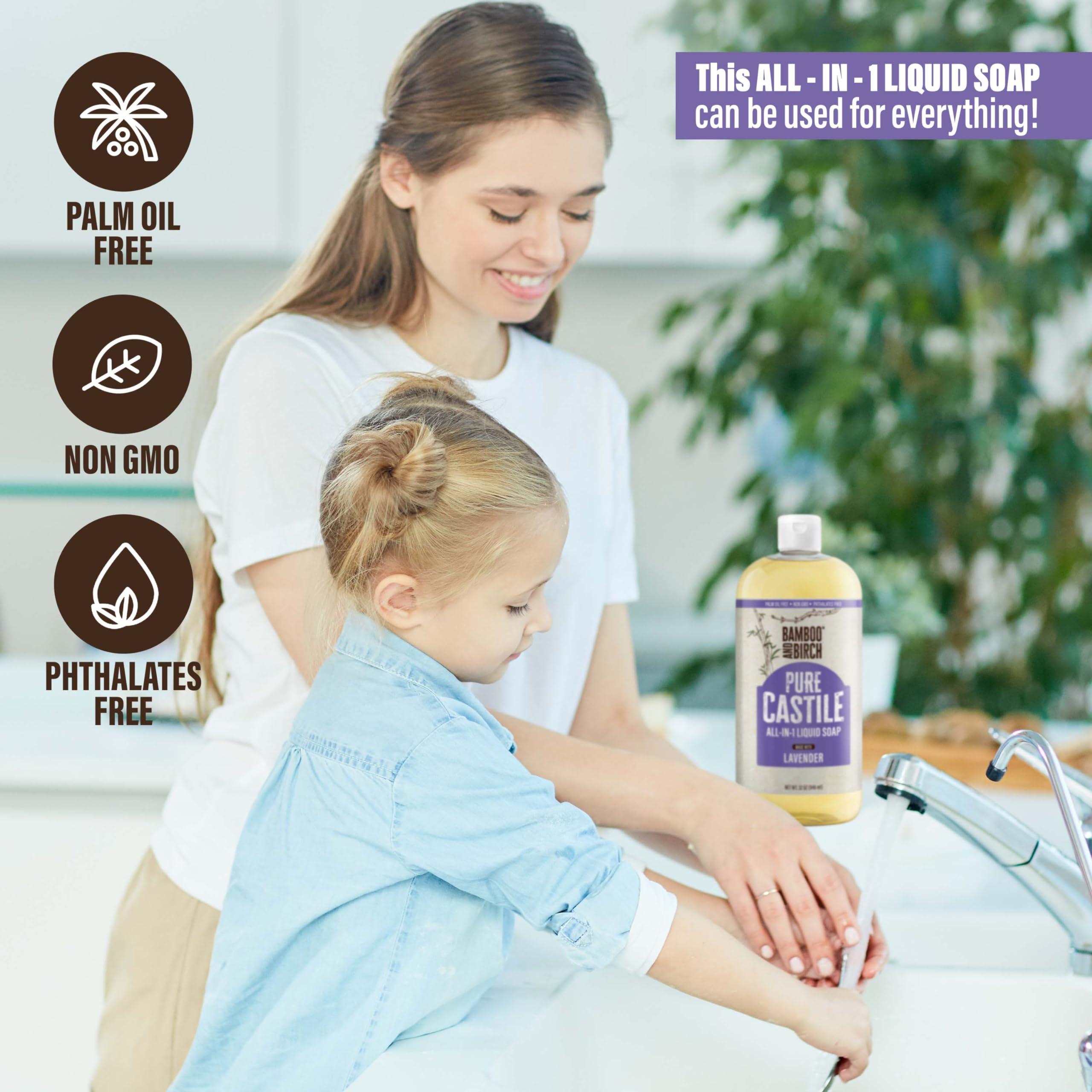 BAMBOO AND BIRCH BAMBOO AND BIRCH Pure Castile Soap Liquid Organic, Certified Palm Oil Free Natural Soap, Lavender, 32 oz