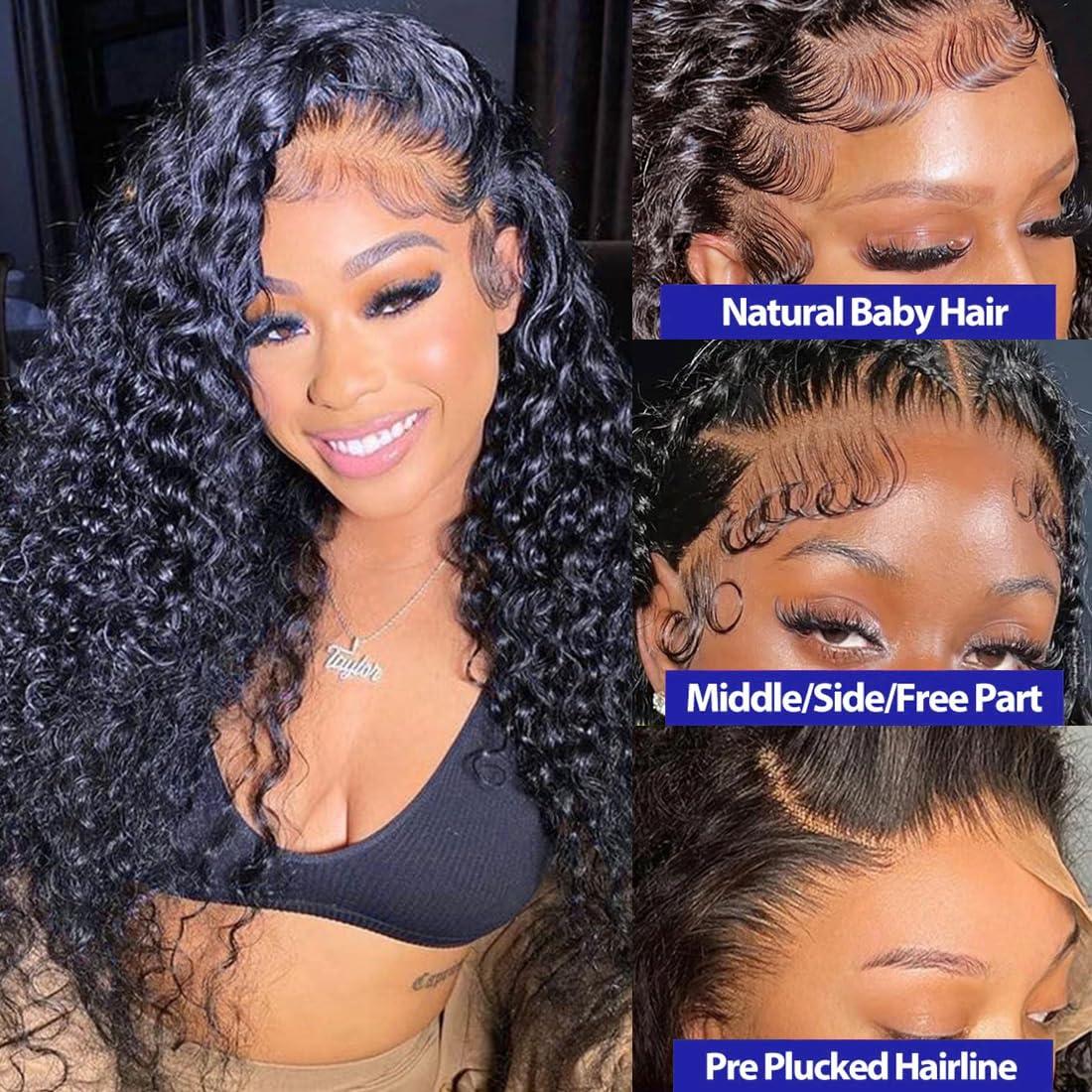 FYSIN Deep Wave Lace Front Wigs Human Hair 13X6 deep Wave HD Lace Frontal Wigs 200% Density Glueless Brazilian Curly Human Hair Pre Plucked with Baby Hair Curly Lace Front Wig Human Hair 24Inch