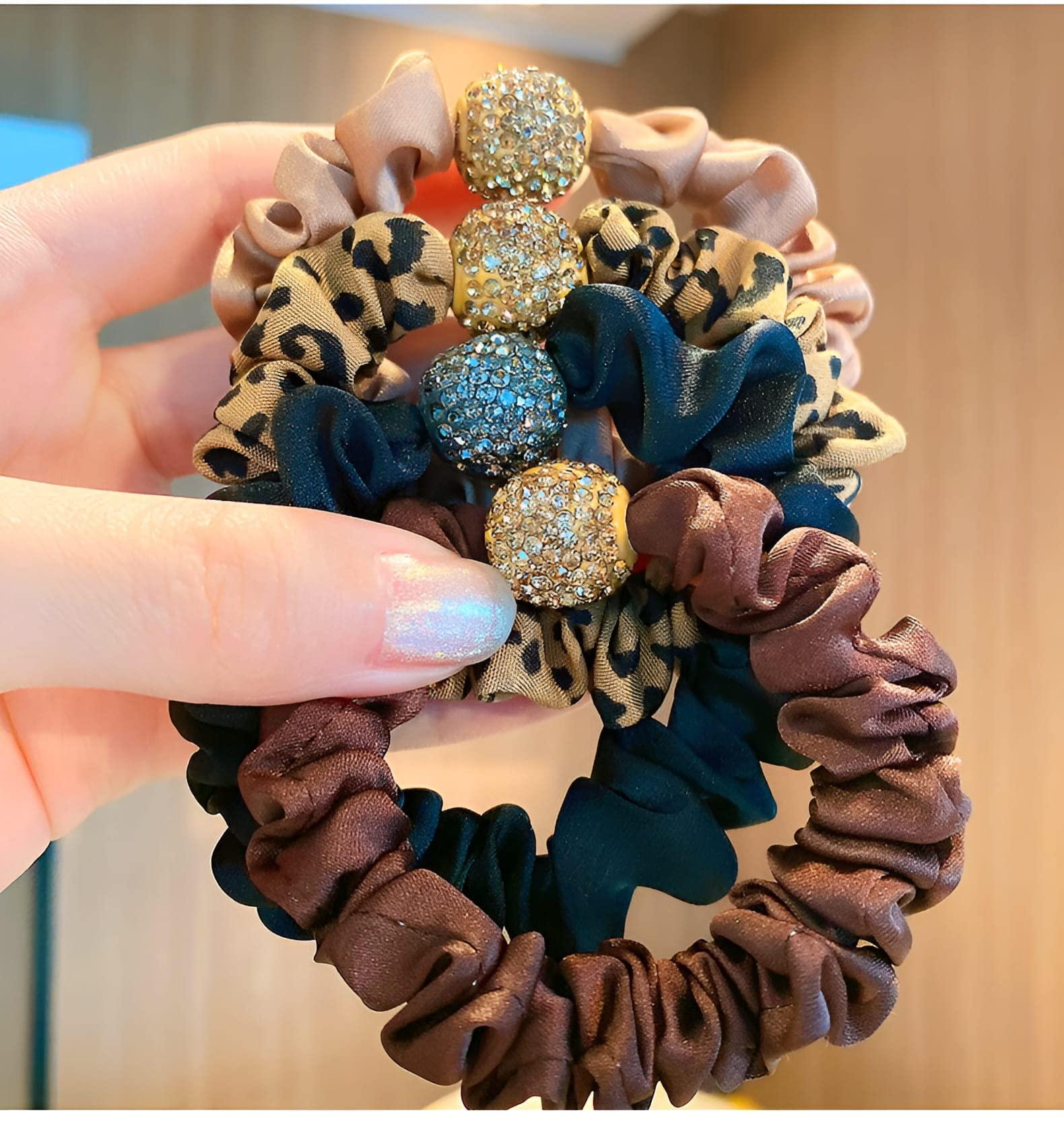 RTTYOA RTTYOA Small Scrunchies, Silk Satin Little Thin Hair Scrunchie, Soft Elastics Scrunchy Donut Hair Ties Ponytail Holder, Leopard Cheetah Floral Polka Dot Bow Hair Bands (Style D)