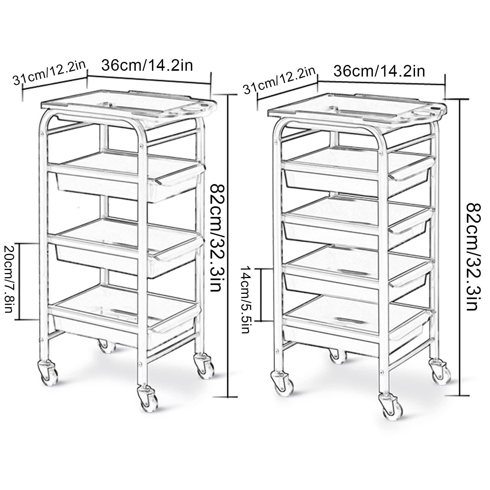QQXX 4/5 Tier Beauty Salon Rolling Trolley Cart,Hair Salon Trolley Cart with Lockable Wheels,Stylist Hairdresser Storage Tool Carts for Office Home,Classic Salon Rolling Storage Trolley(5 Tiers, Silver)
