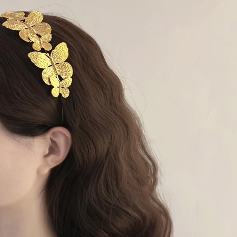 Asphinien Asphinien Gold Metal Butterfly Headband for Women Silver Butterfly Tiara Crown Non-Slip Headwear Head Hoop Alloy Tiara Headpiece Hair Accessories (Gold, Standard)