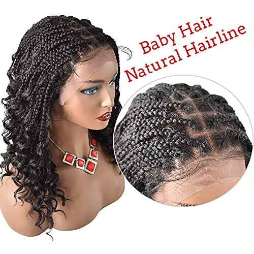 LYRICAL HAIR LYRICAL HAIR Twist Box Braids Women Wigs with Baby Hair 12.5"X4.75" Hand-Tied Swiss Lace Front Cornrow Braided Lightweight Glueless Wig Synthetic 18" Wavy Hair (#1B Black)