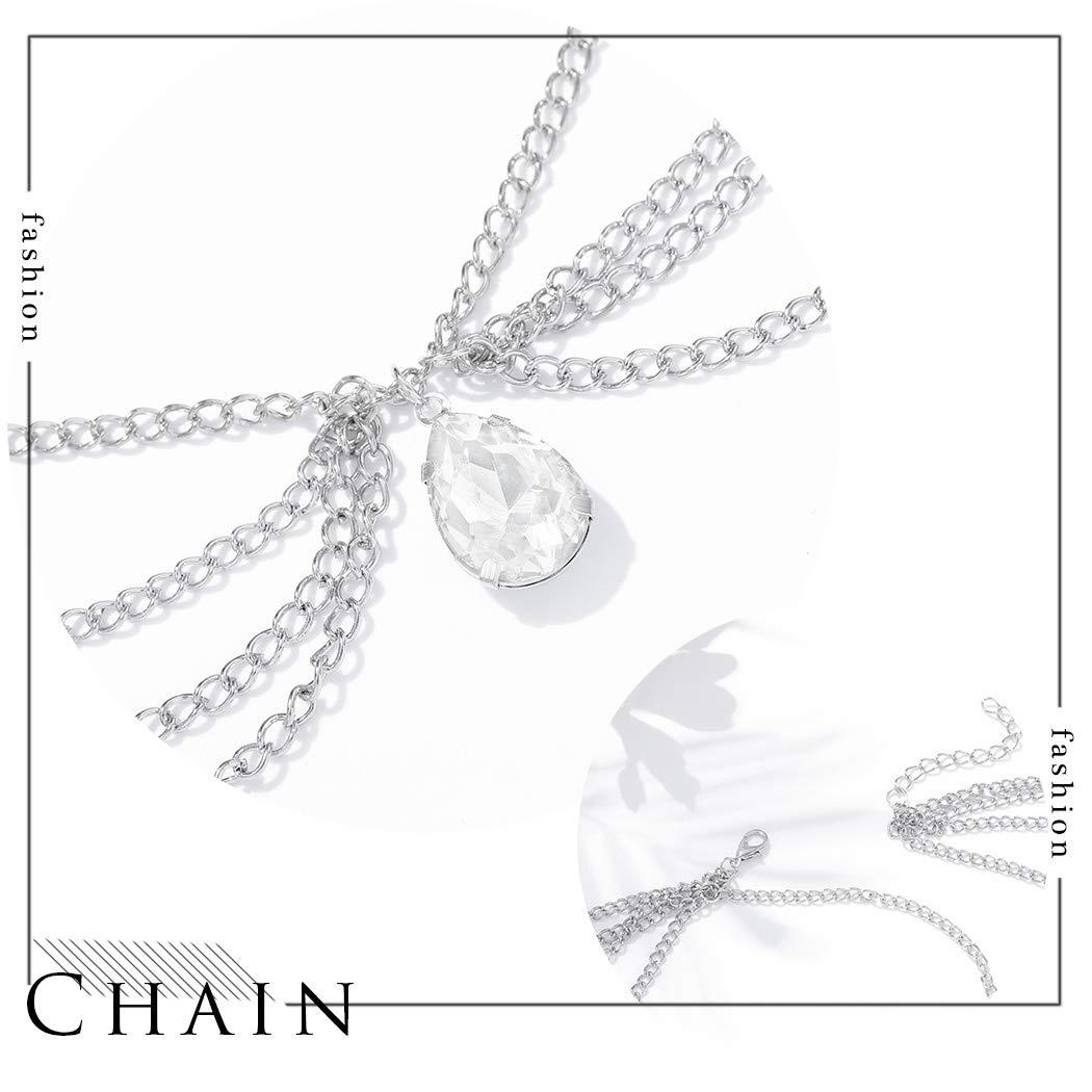 Gangel Gangel Silver Rhinestone Head Chain Drop-shaped Crystal Hair Piece Bohemia Hair Pendant Jewelry Wedding Prom Accessories Elegant Hair Chain Delicate Hair Accessory for Women