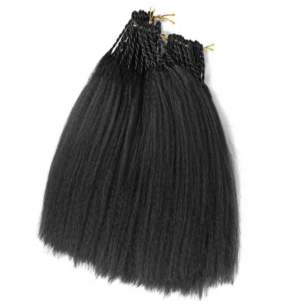 Allyreetress Synthetic Kinky Straight Crochet Braid Hair with Adjustable Pre-looped Yaki straight Crochet Braiding Hair Extension for Black Women 6 Packs 14 Inches 96 Roots 1B#