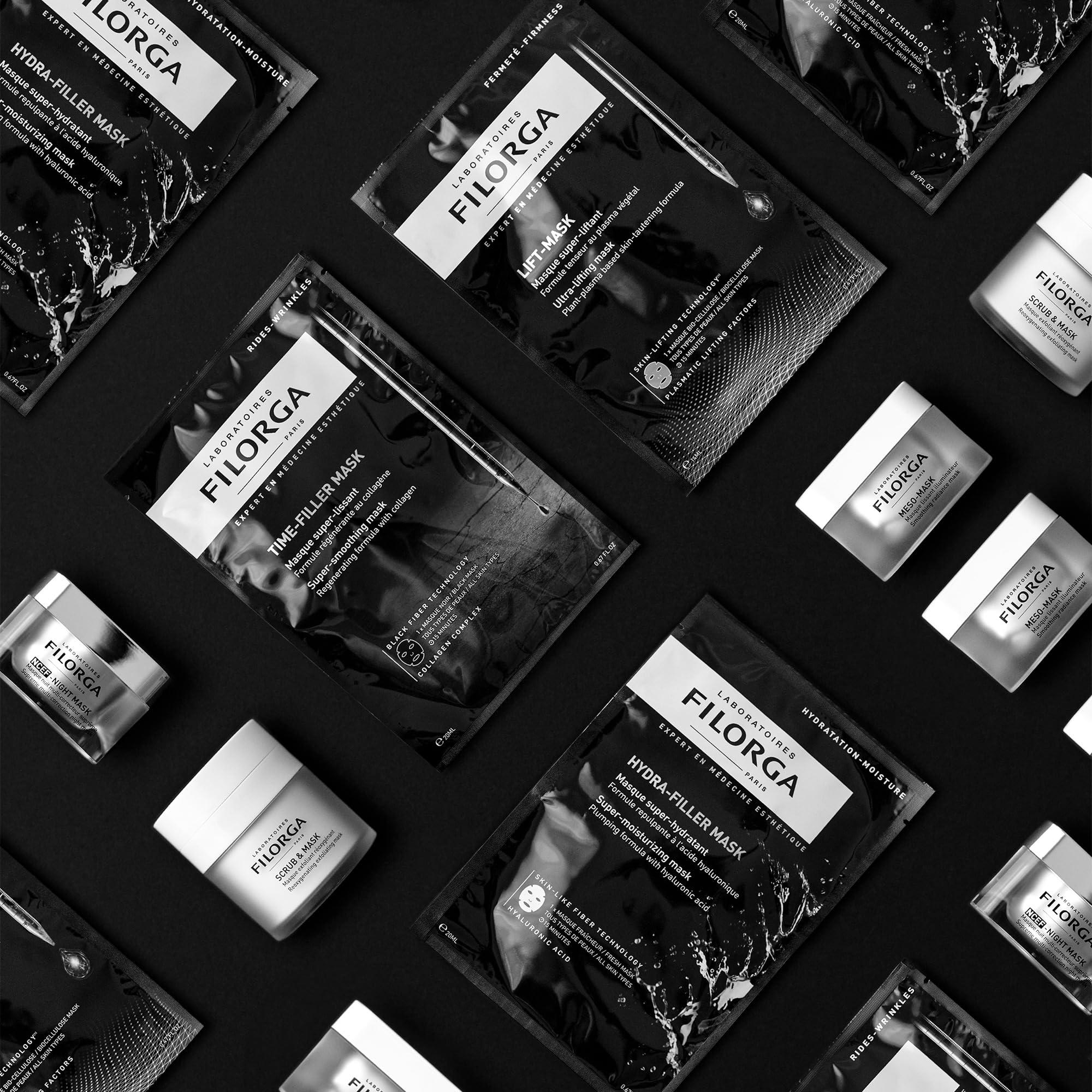 Filorga Filorga Time-Filler Super Smoothing Face Mask, Sheet Mask Soaked in Renewing Serum with Collagen and Polysaccharides For Visibly Smoother Skin in 15 Minutes, Hydrating Facial Treatment, .67 fl. oz.