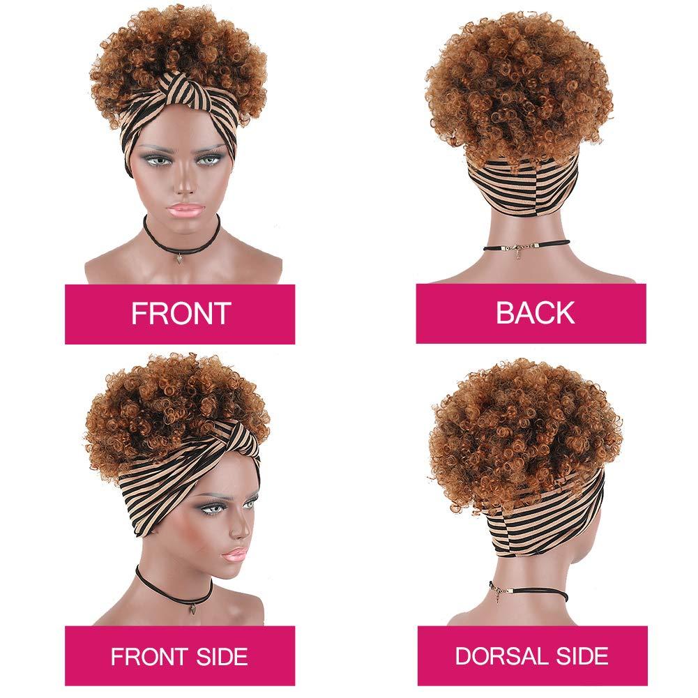 KRSI KRSI Afro Puff Faux Hair Bun Wigs with Soft Calico Pattern Headband Wigs for Black Women Cute Brown Wigs, Afro Kinky Curly Wig with Headband Attached Ponytail Wigs for Black Women(1B/30)