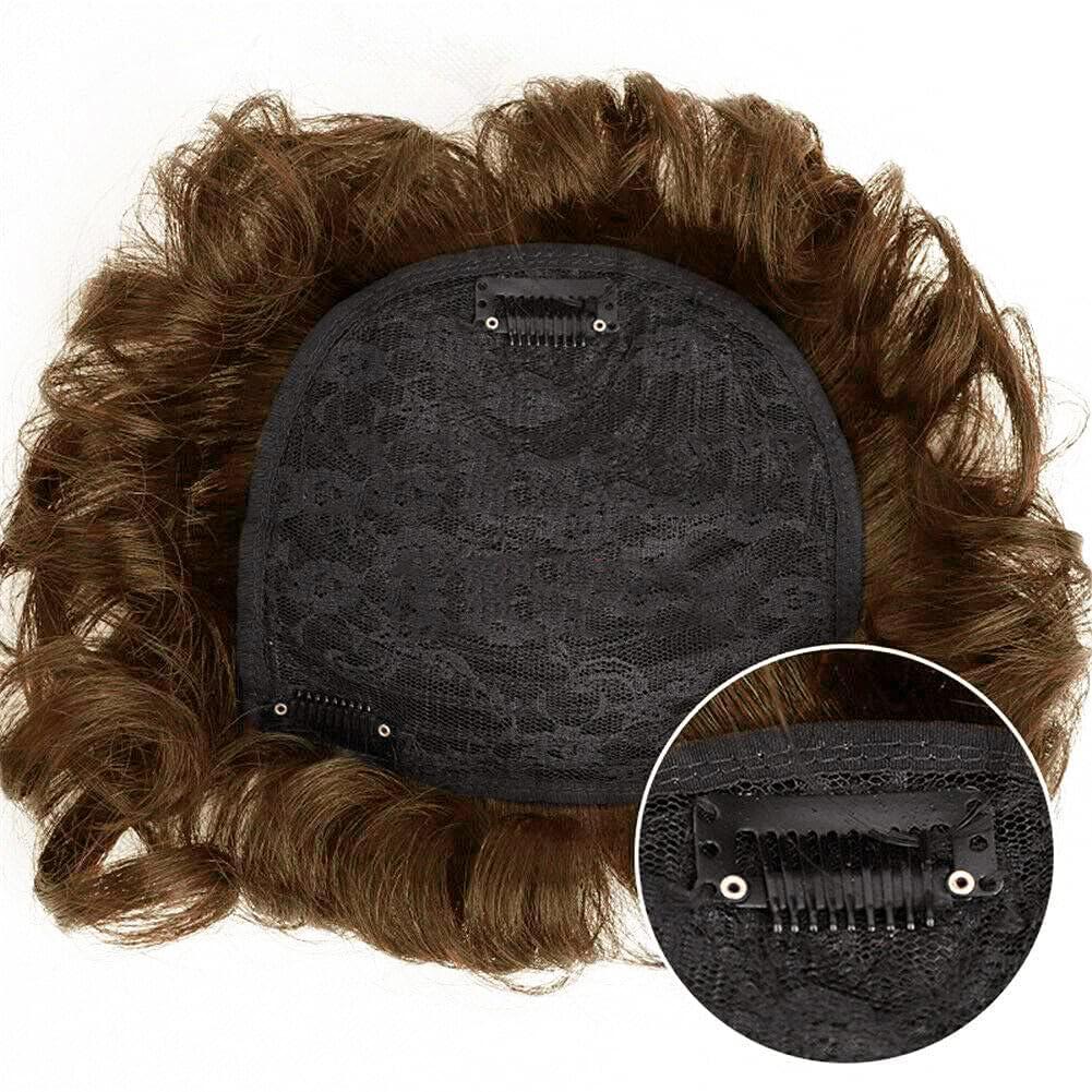 ICRAB ICRAB Women Short Human Hair Topper Closure Curly Hair Wiglet Hairpiece Clip in Top Hairpiece Natural Weaving Hair Replacement Hair Piece for Thinning Hair 13x14cm(Light Brown 6")