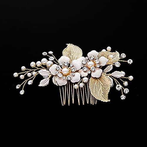HAISENGO Gold Wedding Hair Comb-Handmade Bridal Hair Clip Wedding Hair Accessories for Women (Gold)