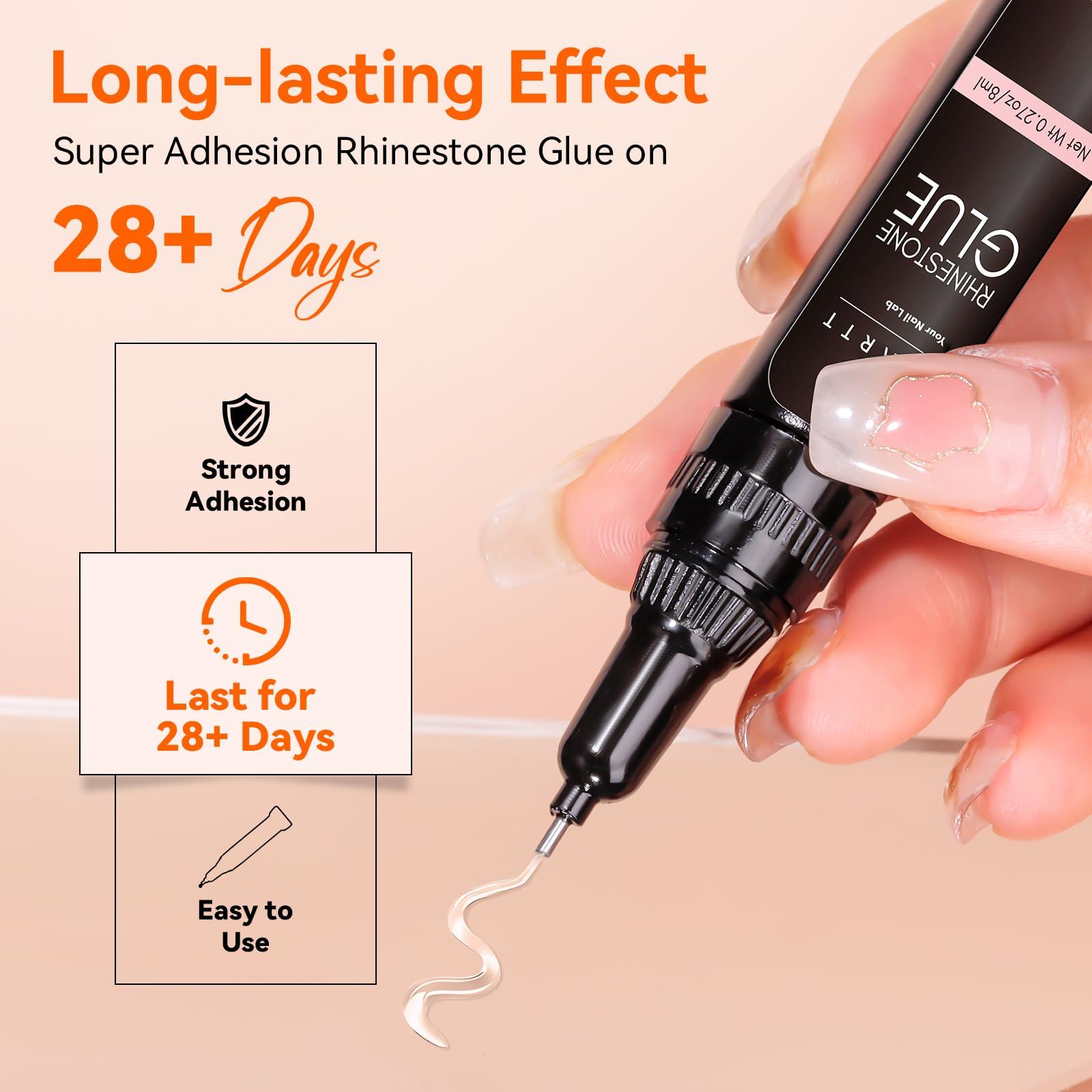 Makartt Makartt Nail Rhinestone Glue Gel, Upgrade Gel Nail Glue with Brush Pen Tip Super Strong Adhesive Precise for Nail Charms Crystals Rhinestone Beads Flower 3D Decorations 8ml*2