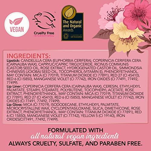 Rachel Couture Rachel Couture Complete Lip Kit | Includes Lipstick, Lip Liner & Lip Gloss | Vegan & Cruelty Free | Infused with Rose Extract - Rose