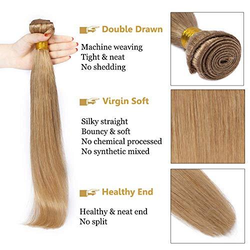 Benehair Benehair Human Hair Bundles 20 Inch Straight Bundles Human Hair 1 Bundle Brazilian Hair Bundles Dark Blonde 100% Unprocessed Virgin Long Remy Weave Hair Extensions #27 100g