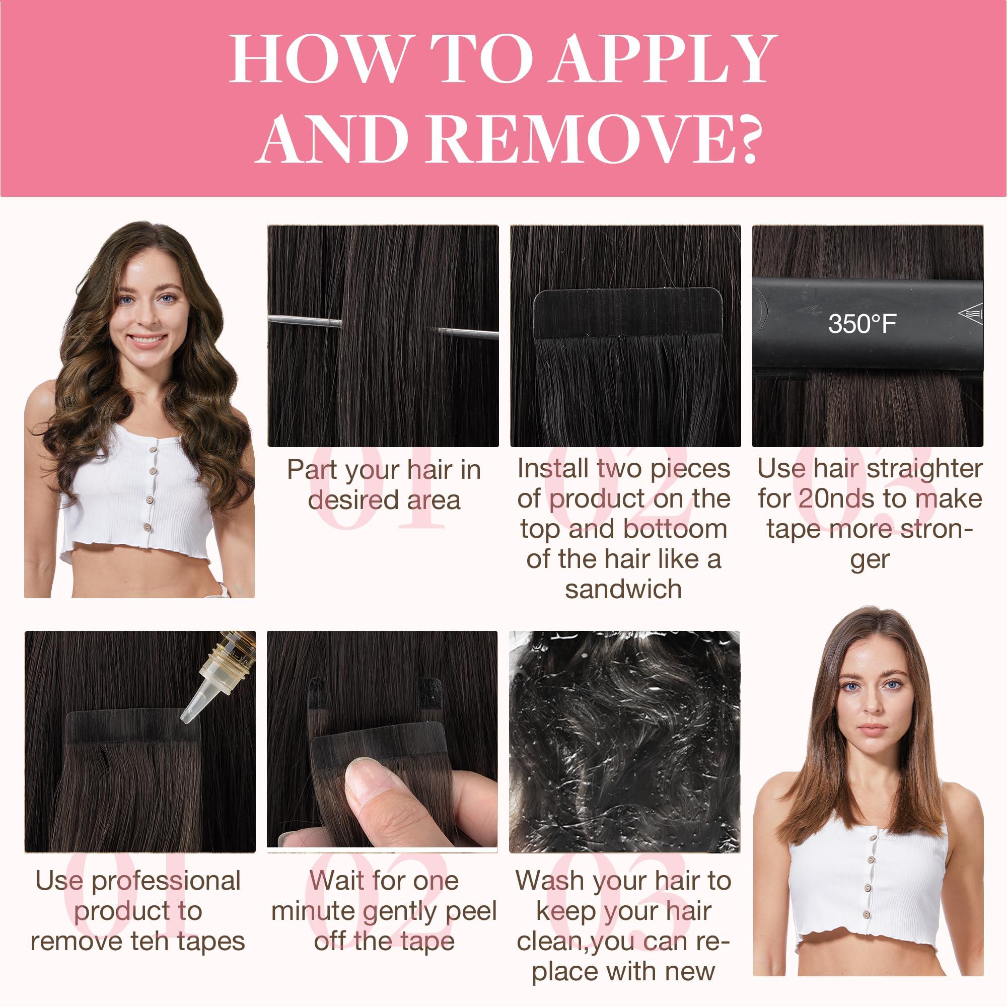 GOO GOO GOO GOO Tape in Hair Extensions Human Hair, 2/6/2 Balayage Dark Brown to Chestnut Brown, 12inch 40g 20pcs, Thick Ends Straight Seamless Tape in, Invisible Tape in Hair Extensions Human Hair