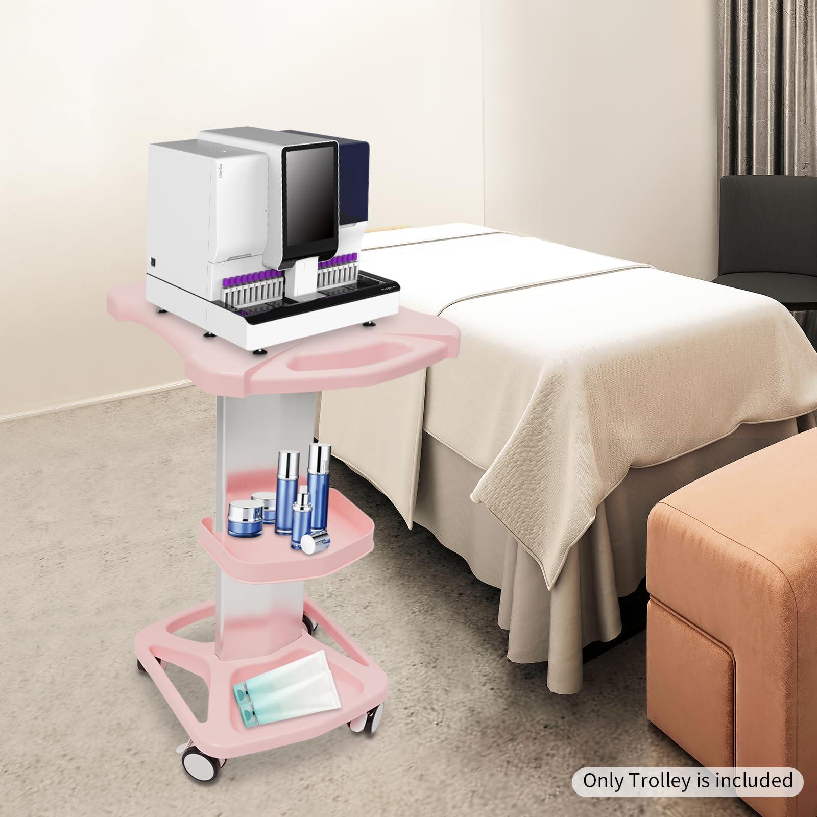 InnaMall Salon Trolley Cart, Aluminum Alloy Rolling Salon Trolley with Wheels Pink Beauty Spa Trolley Cart Tattoo Roller Tray Beauty Cart Salon Storage Mobile Carts for Trolley Holder Tool Cart Load 33Lbs