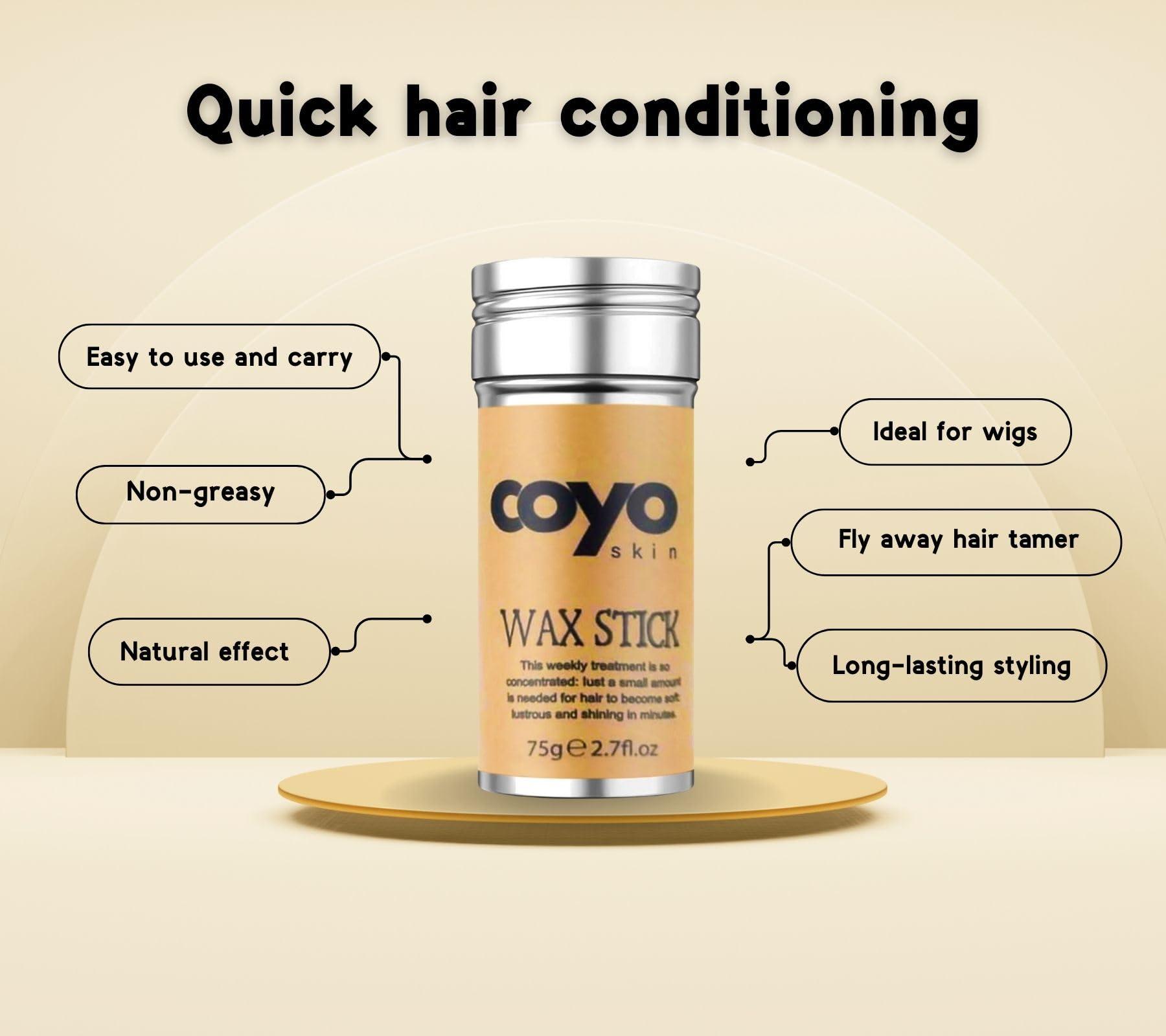 COYOSKIN COYOSKIN Hair Wax Stick - Styling Wax Stick - Long Lasting Waterproof - Hair Wax Stick for Wigs - Strong Hold Non-greasy Styling Hair Pomade Stick - For Fly away Hair, Adding volume or Defining curls