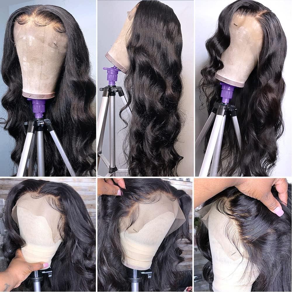 Vigriss 28 Inch Body Wave HD Lace Front Wigs Human Hair 180% Density 13x4 Lace Front Wigs Human Hair Pre Plucked Glueless Frontal Wigs Human Hair Lace Front Wig with Baby Hair for Women Natural Black