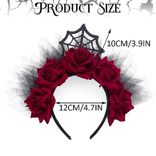 Catery Catery Gothic Floral Headband Halloween Headbands Gothic Floral Headdress Veil Headband Vampire Rose Headpiece Cosplay Masquerade Hair Accessories for Women and Girls