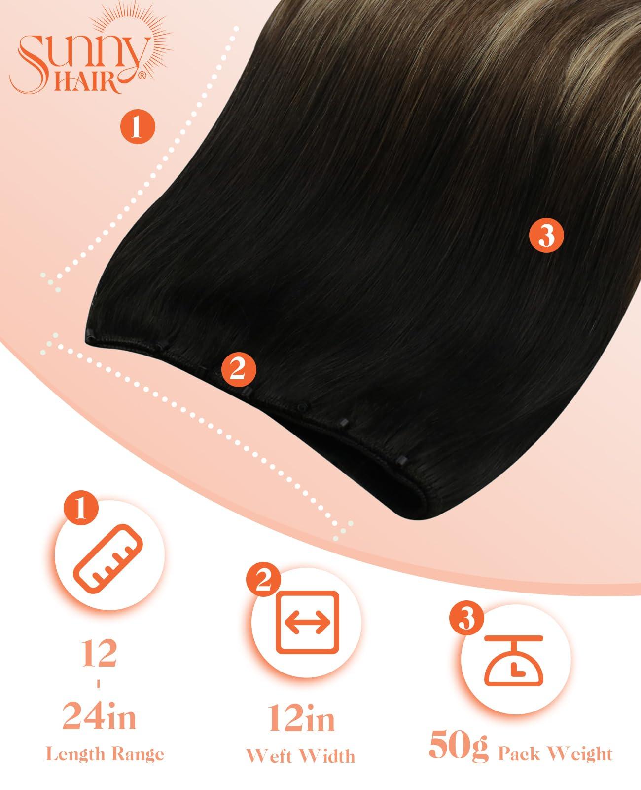 Sunny Hair Sunny Hair Beaded Weft Hair Extensions Human Hair 50G Micro Bead Weft Hair Extensions Real Human Hair Straight Weft Hair Extensions Easy Weft Natural Black to Dark Brown with Caramel Blonde 18inch