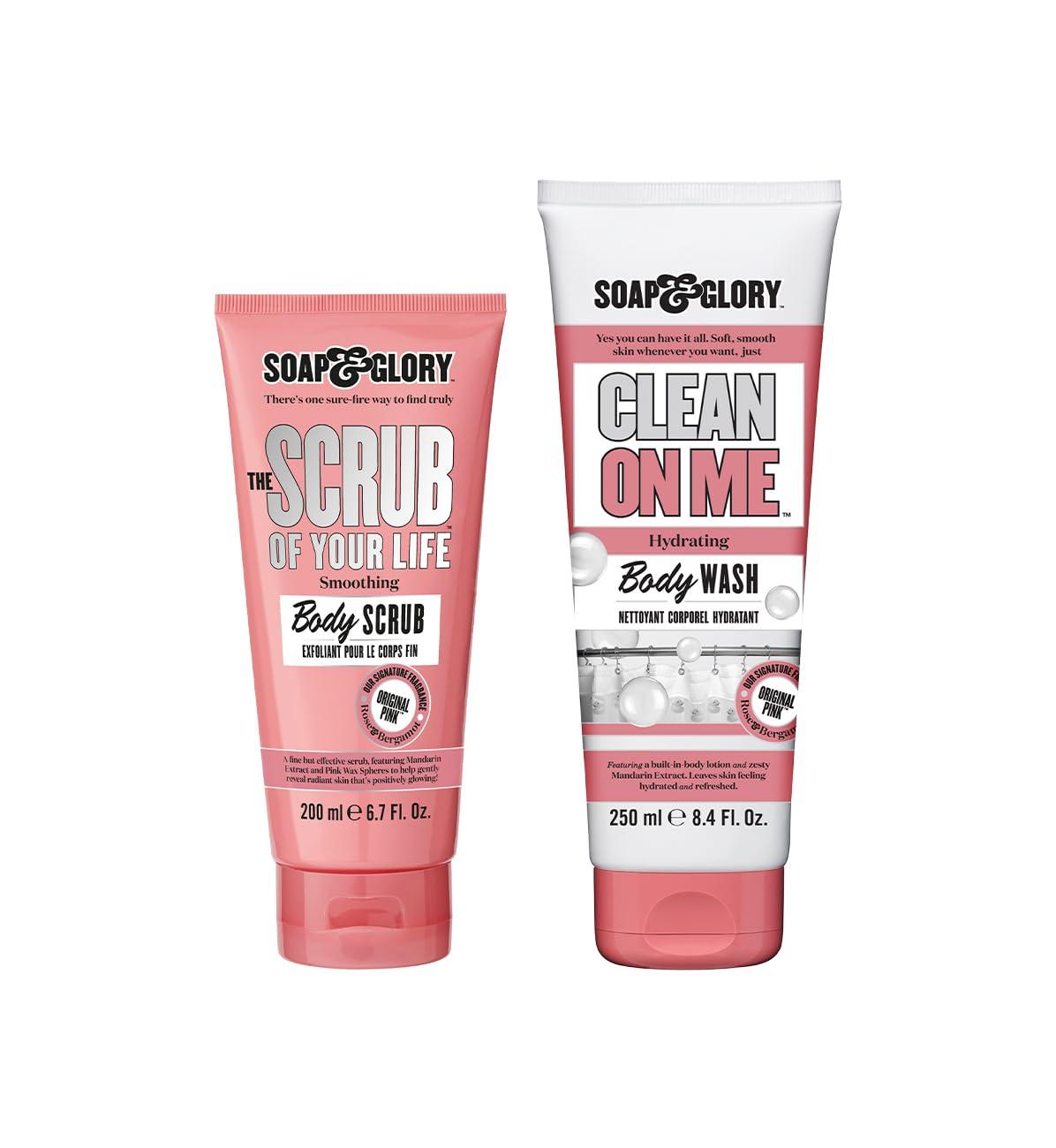 Soap & Glory Soap & Glory Pinkly A Classic Gift Set - Clean On Me Hydrating Shower Soap & Scrub of Your Life Exfoliating Body Scrub - Rose & Bergamot Gift Set (2 Count)