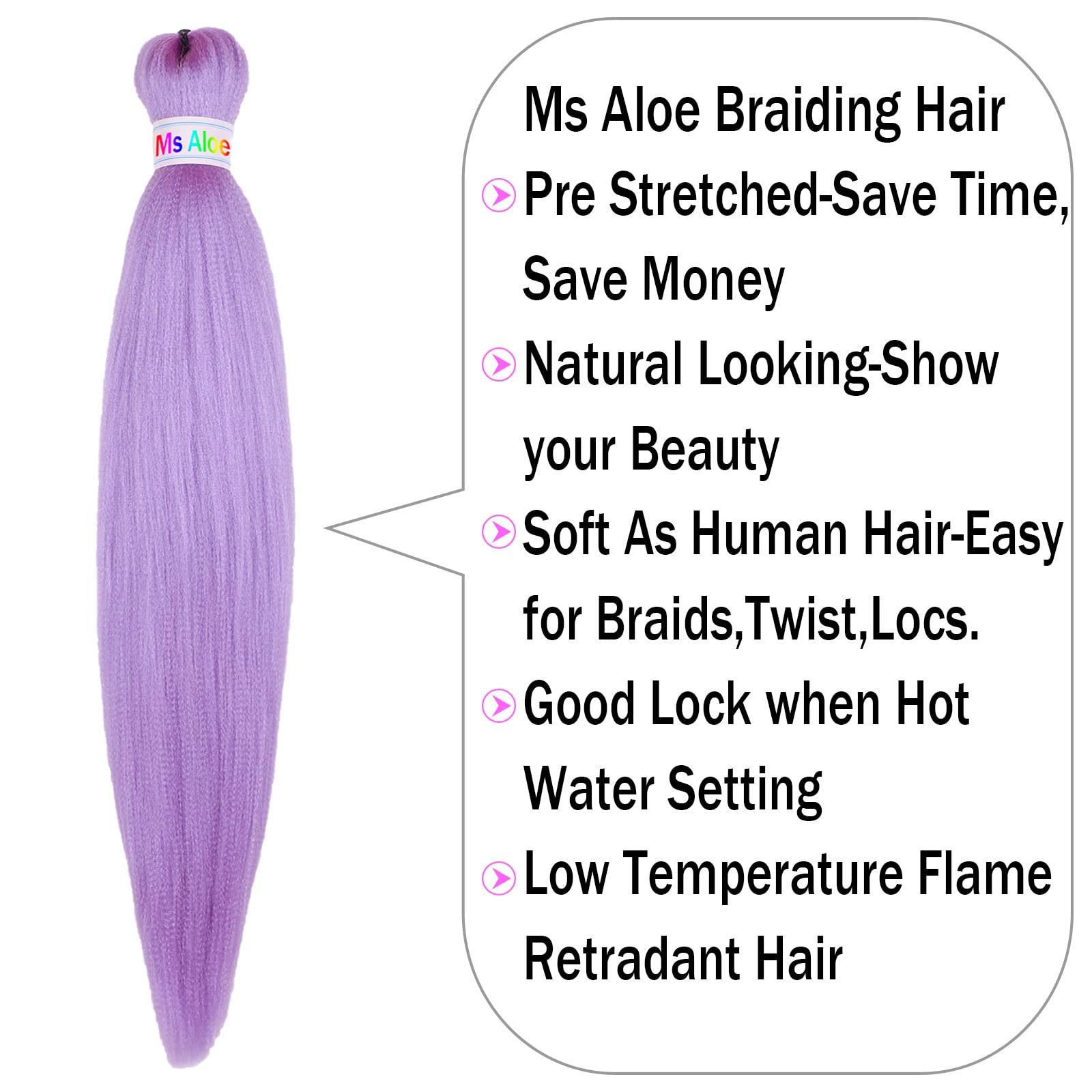 Ms Aloe 6Pack Light Purple Braiding Hair Pre Stretched Easy Braiding Hair 26inch Long Prestretched Braiding Hair Lavender Color,26inch(Light Purple)