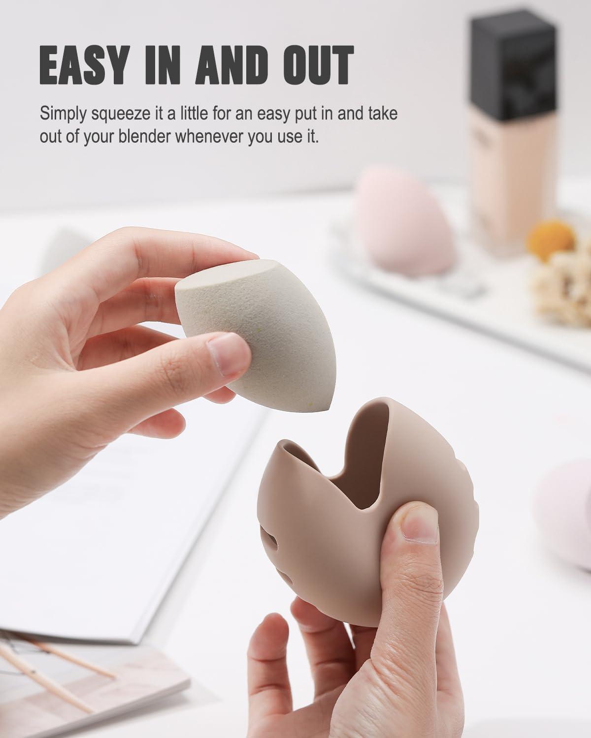 FERYES FERYES 2 PCS Makeup Sponge Holder Shatterproof Eco-Friendly Silicone Beauty Make Up Blender Case for Travel - Khaki