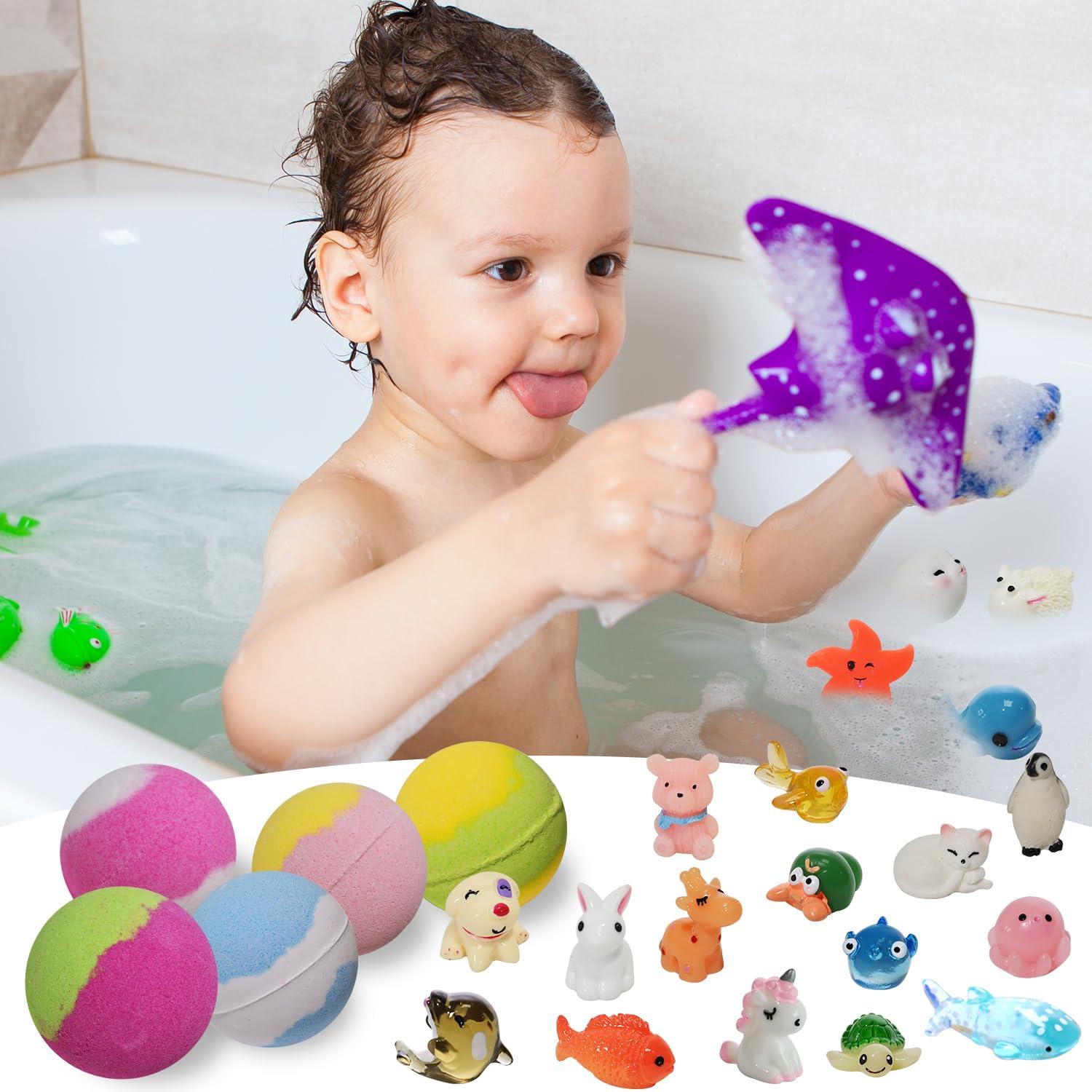 Excalla Bath Bombs for Kids with Toys Inside for Girls Boys - 30 Pack Bath Bombs Gift Set with Surprise, Kids Safe Bubble Bath Fizzy Balls Halloween Christmas Birthday Gift Kit