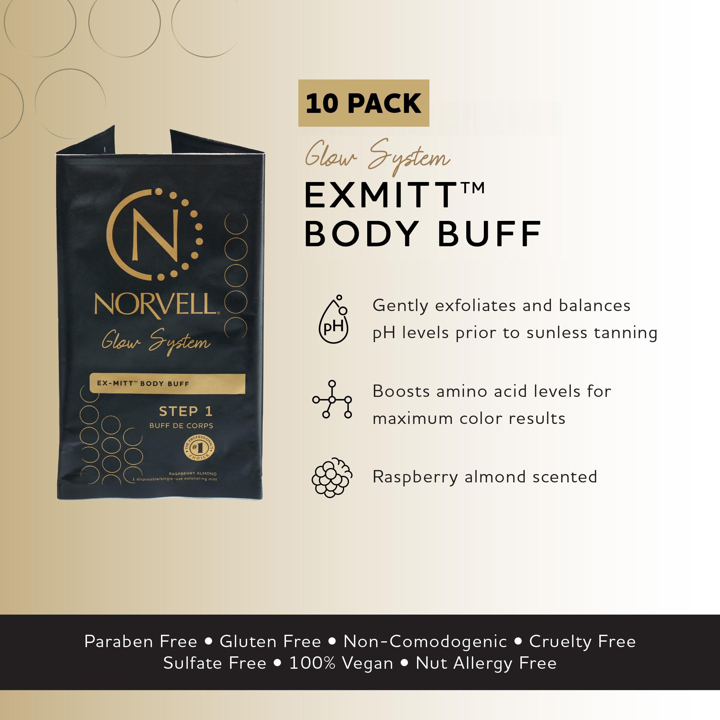 Norvell Norvell Pre Sunless Tan Body Buff eXmitt - Pack of 10 Disposable/Single-Use Exfoliating Mitt for use before Self Tanner