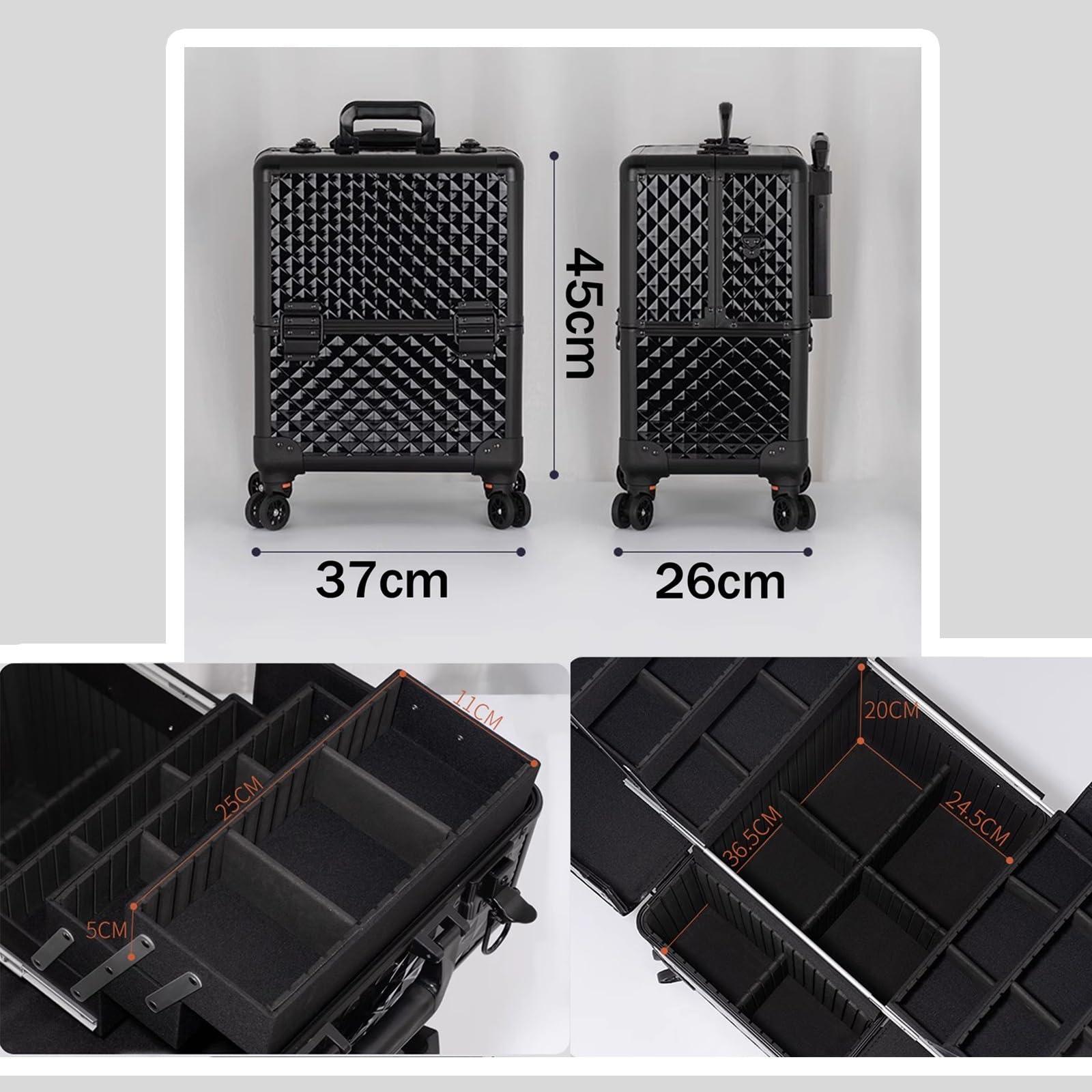 HJXGQJM HJXGQJM Rolling Makeup Case Professional Makeup Train Case Makeup Artist Travel Organizer, Aluminium Vanity Case, Make Up Artist Train Case Hairdressing Tools Organiser, Black