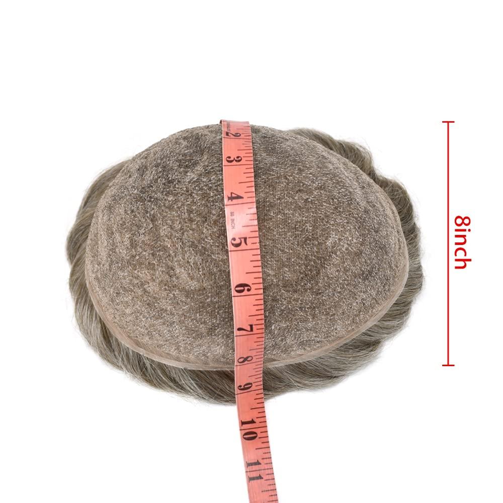 Fancyhair Mens Toupee Human Hair Replacement Systems Full French Lace Toupee For Men European Remy Human Hair Pieces All Swiss Lace Grey Brunette Blonde Wavy Mens Wig Unit 8\"x10\" #630 Light Brown with 30% Gray-100% density