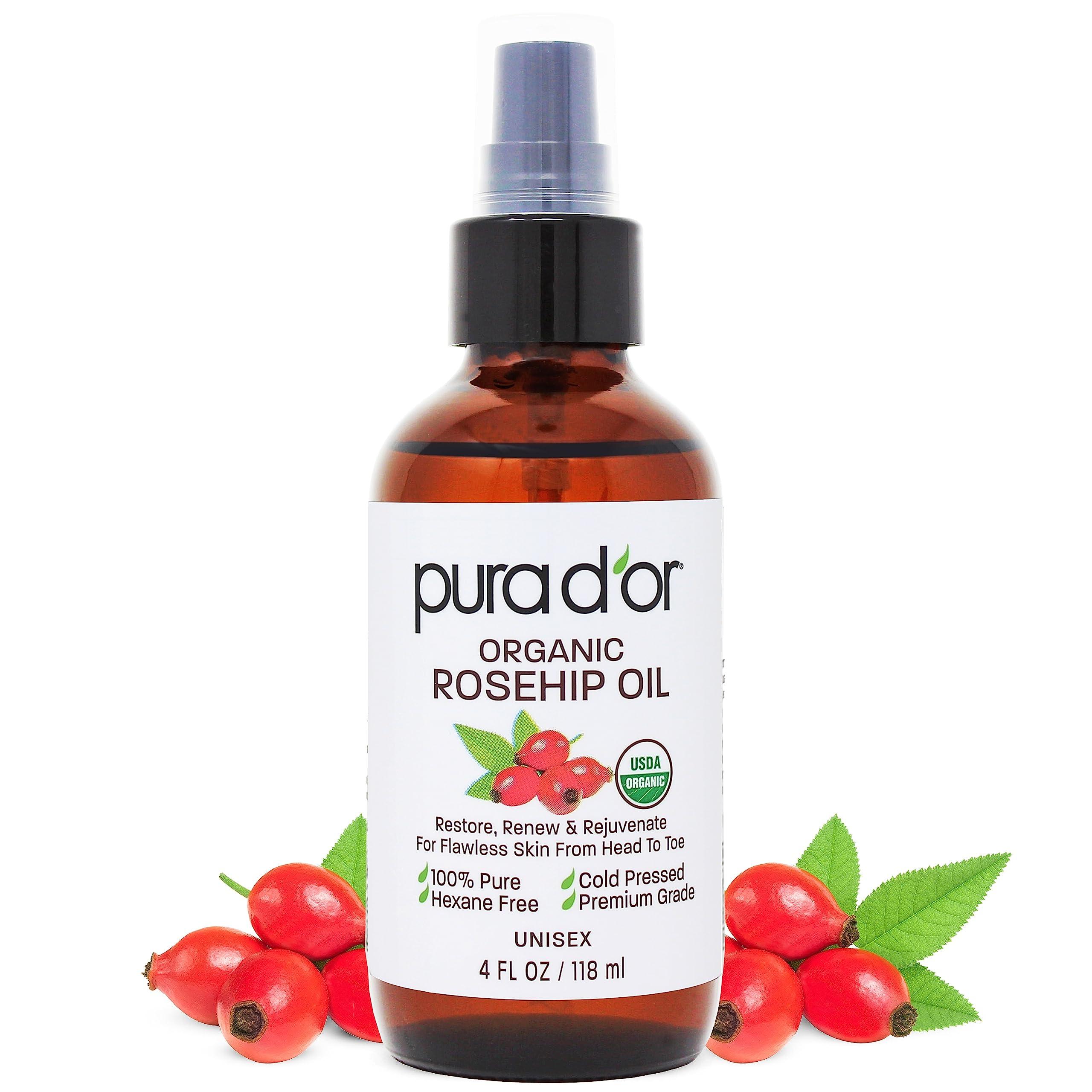 PURA D\'OR PURA D\'OR 16 Oz Fractionated Coconut Oil, 4 Oz Rosehip Seed Oil - Organic Oils for Skin, Hair & Face
