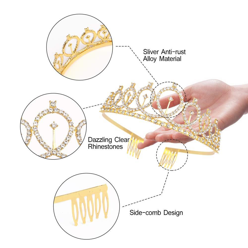 Didder Didder Birthday Crown, Gold Birthday Girl Sash & Rhinestone Tiara Set, Birthday Tiara Birthday Crowns for Women Birthday Sash and Tiaras for Women Girls Birthday Gifts Party Accessories