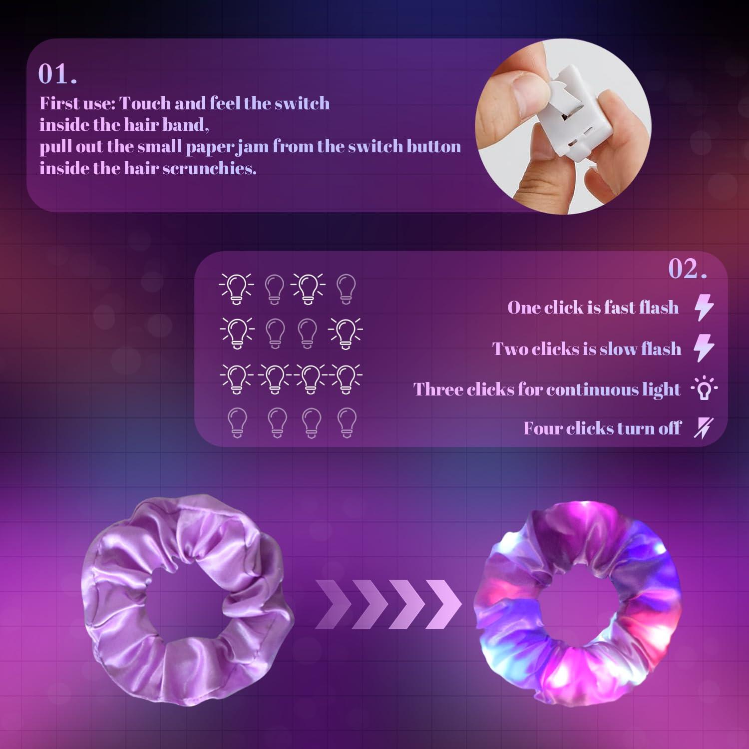 URSMART 12PCS LED Hair Scrunchies,URSMART Light up Scrunchies Led Light Hair Bands with Gift Bage Glow in the Dark Hair Scrunchies Multi Light Modes for Woman,Glow Party Christmas Hair Accessories