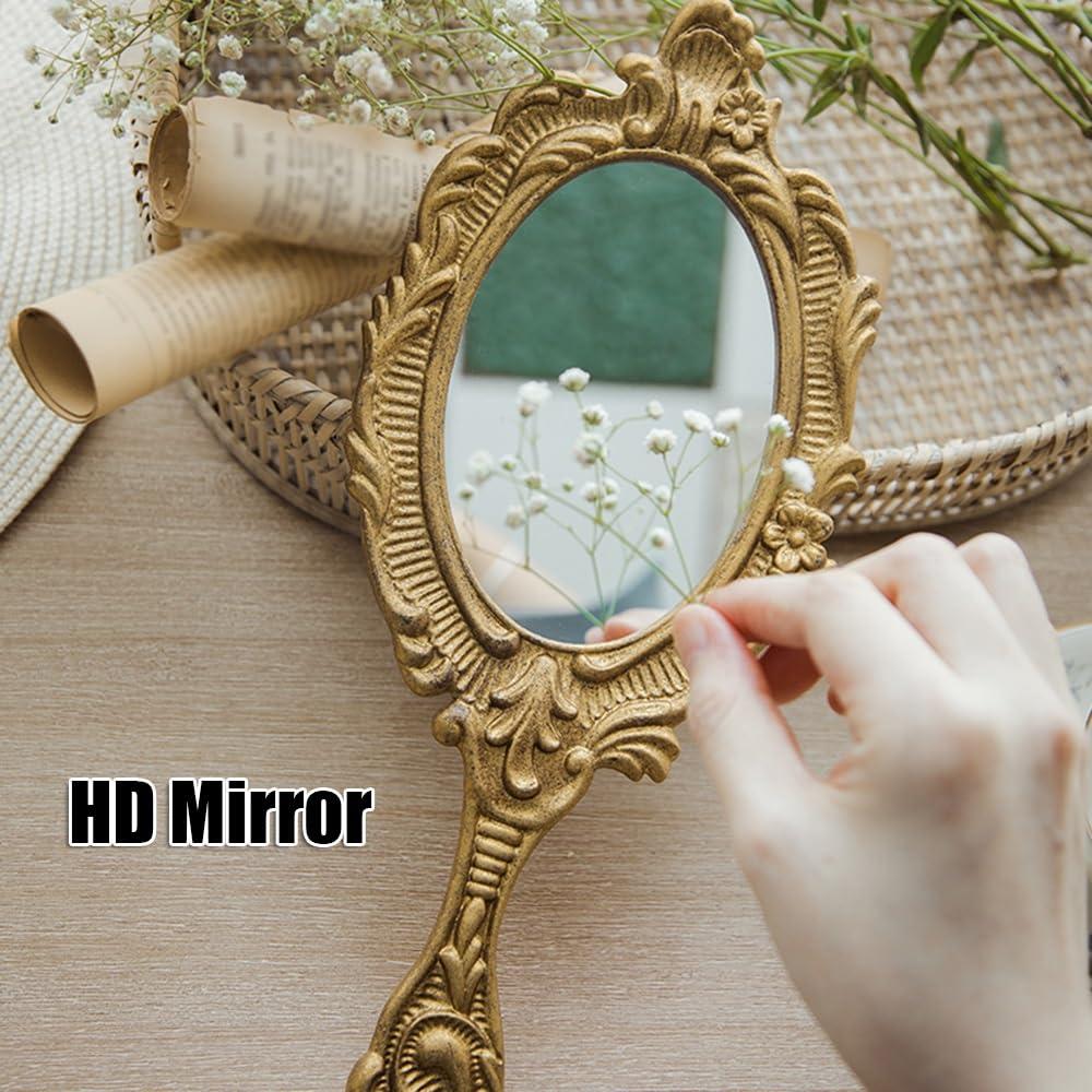 APLUSH APLUSH Gold Oval Vintage Hand Mirror, Wall Mirror Decorative Metal Mirror, Portable Handheld Mirror with Handle(A)