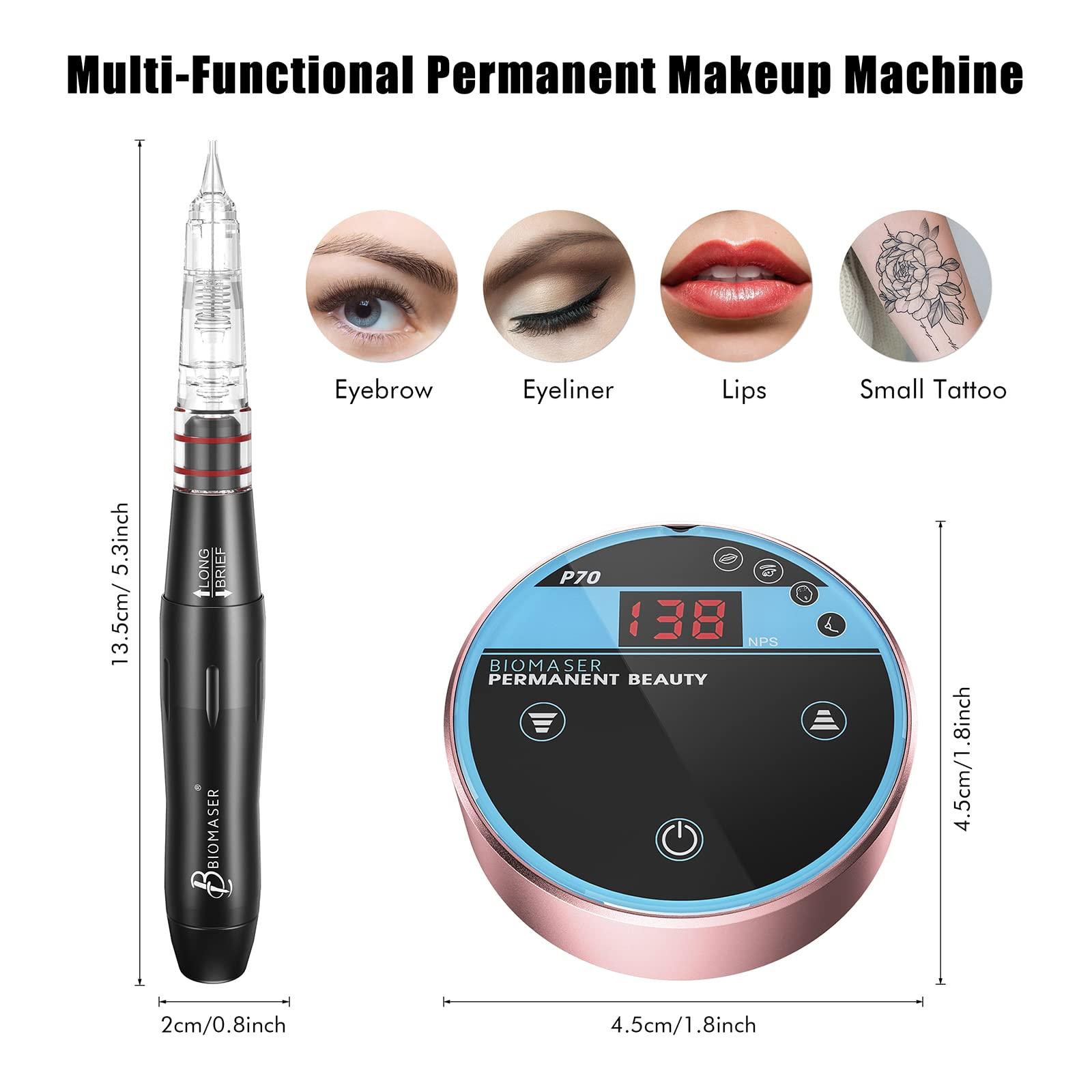 BIOMASER P70 Permanent Makeup Machine kit-BIOMASER Permanent Makeup Microblading Tattoo Machines with Swiss Motor Rotary Pen Mini Power Supply Cartridge needles for Eyebrow Eyeliner Lip