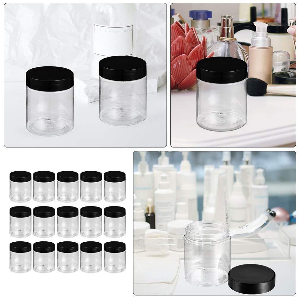 Lurrose 15pcs Black Cap Bottle glass bottles with lids clear plastic containers sample containers Cosmetic Sample Jars Plastic Storage Jars travel lotion Coarse Cereals Container Cream Jar