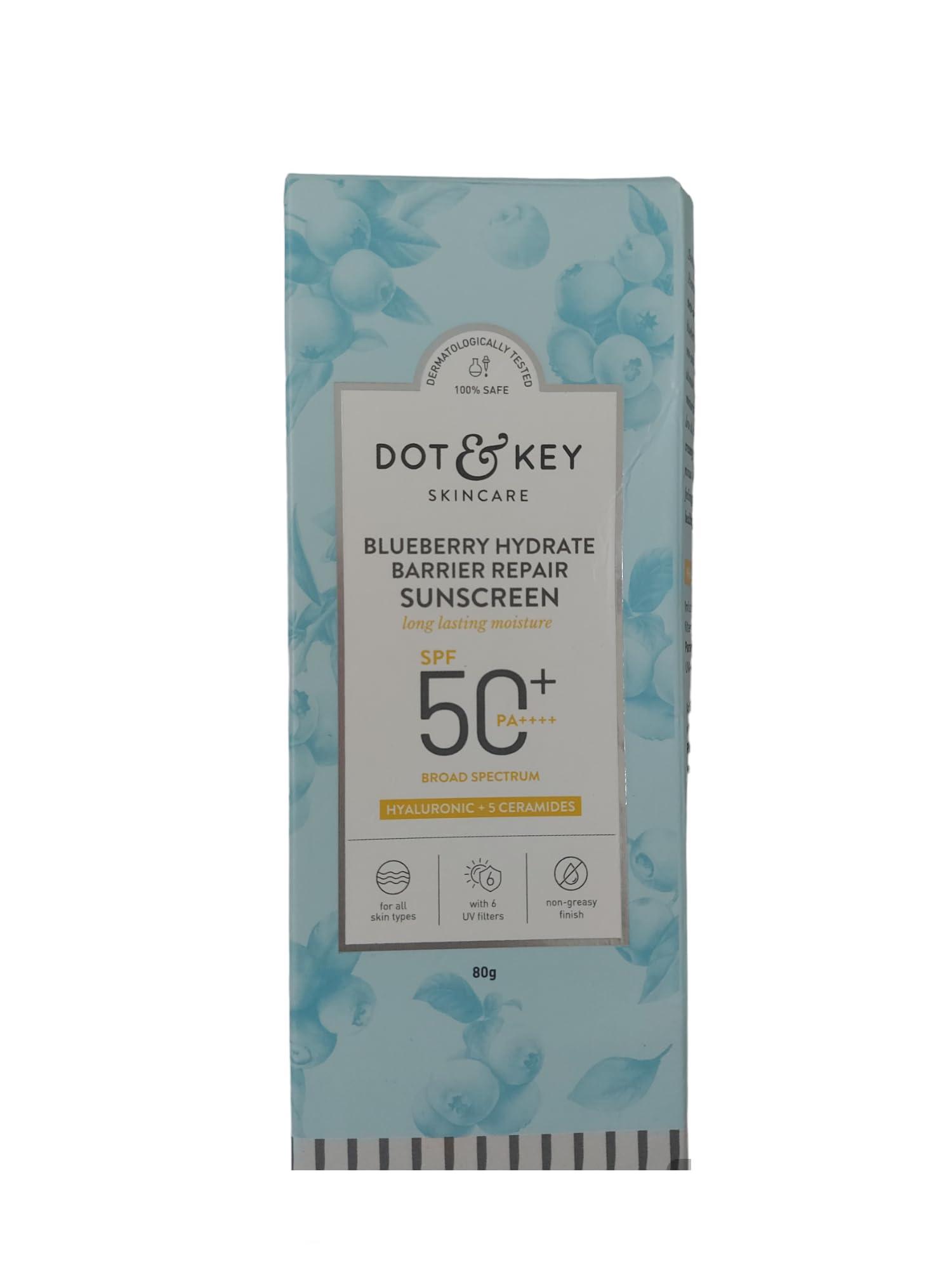 NinthAvenue Basics DTKY Blueberry Hydrate Barrier Repair Sunscreen SPF 50+, PA++++ | For Dry & Sensitive Skin | Non - Greasy Finish | No White Cast | UV & Blue Light Protection | Broad Spectrum | 80g