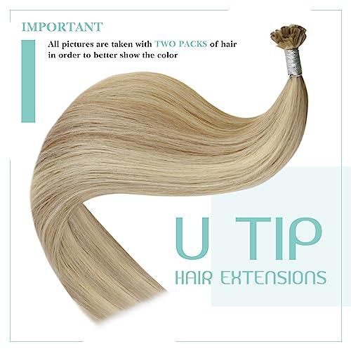 YoungSee YoungSee U Tip Hair Extensions Highlight Golden Blonde and Medium Blonde U Tips Extensions Human Hair Blonde Utip Hair Extensions Blonde Hot Fusion Hair Extensions Human Hair for Women 16In 1G/S 50G