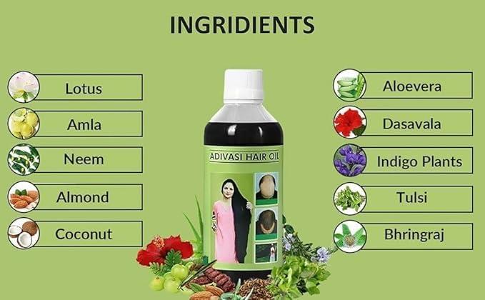 India Adiwasi Neelgiri Herbal Hair Oil with infusion of 108 Types of Herbs for Hair Growth, Anti Hair fall & Anti Dandruff Oil | Suitable for All Hair Types (Pack of 2), Black, Clear
