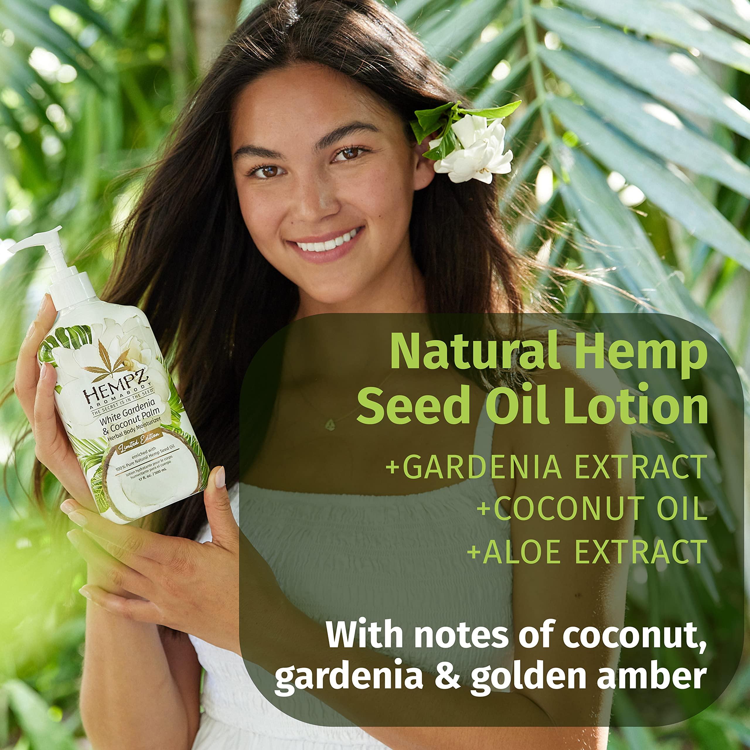 Hempz Hempz Body Lotion Moisturizer - White Gardenia & Coconut Palm - Daily Moisturizing Cream, Shea Butter, Coconut Oil - Skin Care Products, All Natural Hemp Seed Oil - 17 Fl Oz