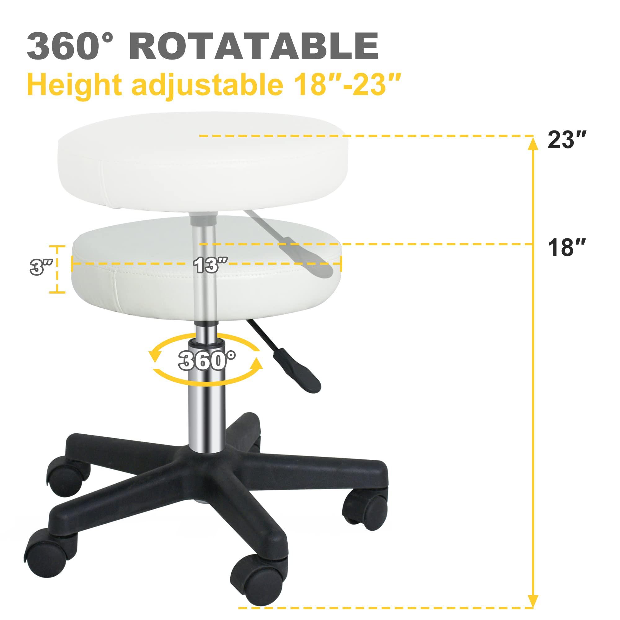 ZENY ZENY Adjustable Rolling Stool with Wheels Swivel Stool Chair Hydraulic Stool Office Stool for Beauty Salon Massage Spa Medical Tattoo Drafting, White