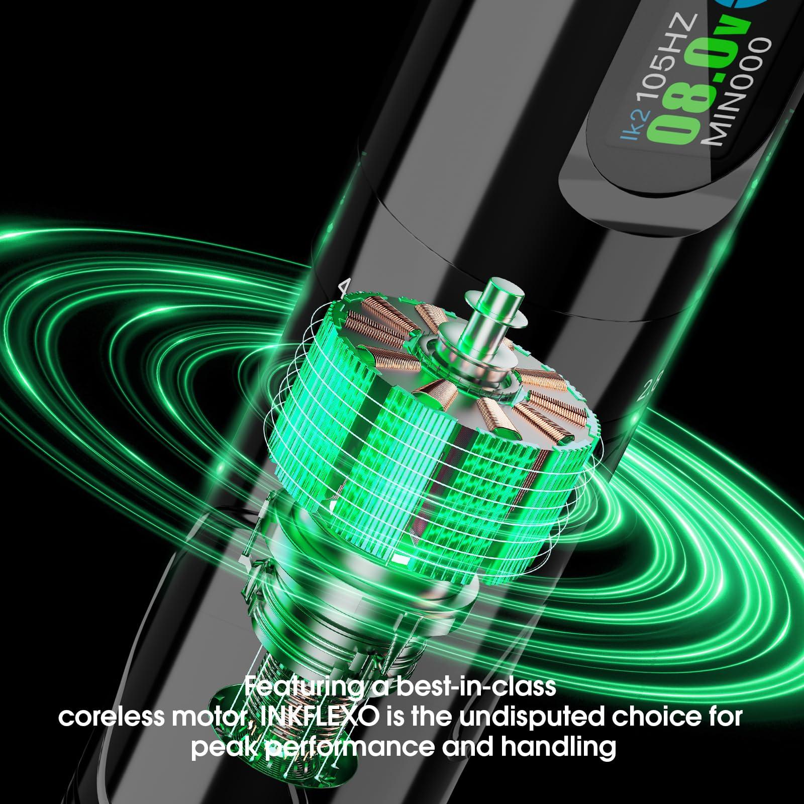 INKin INKin Tattoo Gun Kit, Inkflexo Wireless Tattoo Machine with 6 Adjustable Strokes 2.0mm - 4.2mm Rotary Tattoo Pen Kit with 2Pcs Batteries 1600mAh Power Supply OLED Display for Beginners and Artists