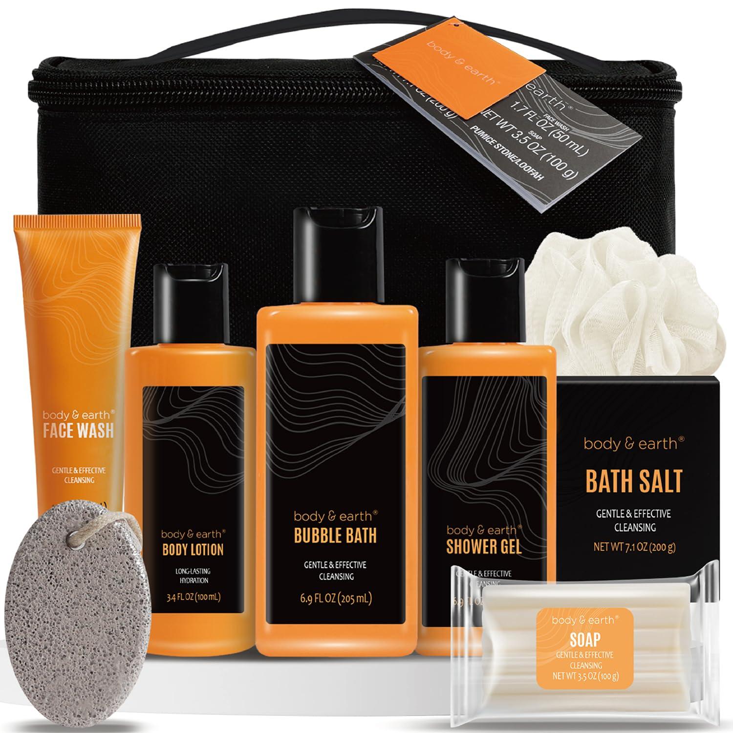 BODY & EARTH Gift Baskets for Men Bath and Body Gift Set Body & Earth Citrus Scented Mens Bath Set with Body Lotion, Shower Gel, Bubble Bath, Loofah & More, Birthday Gifts for Men