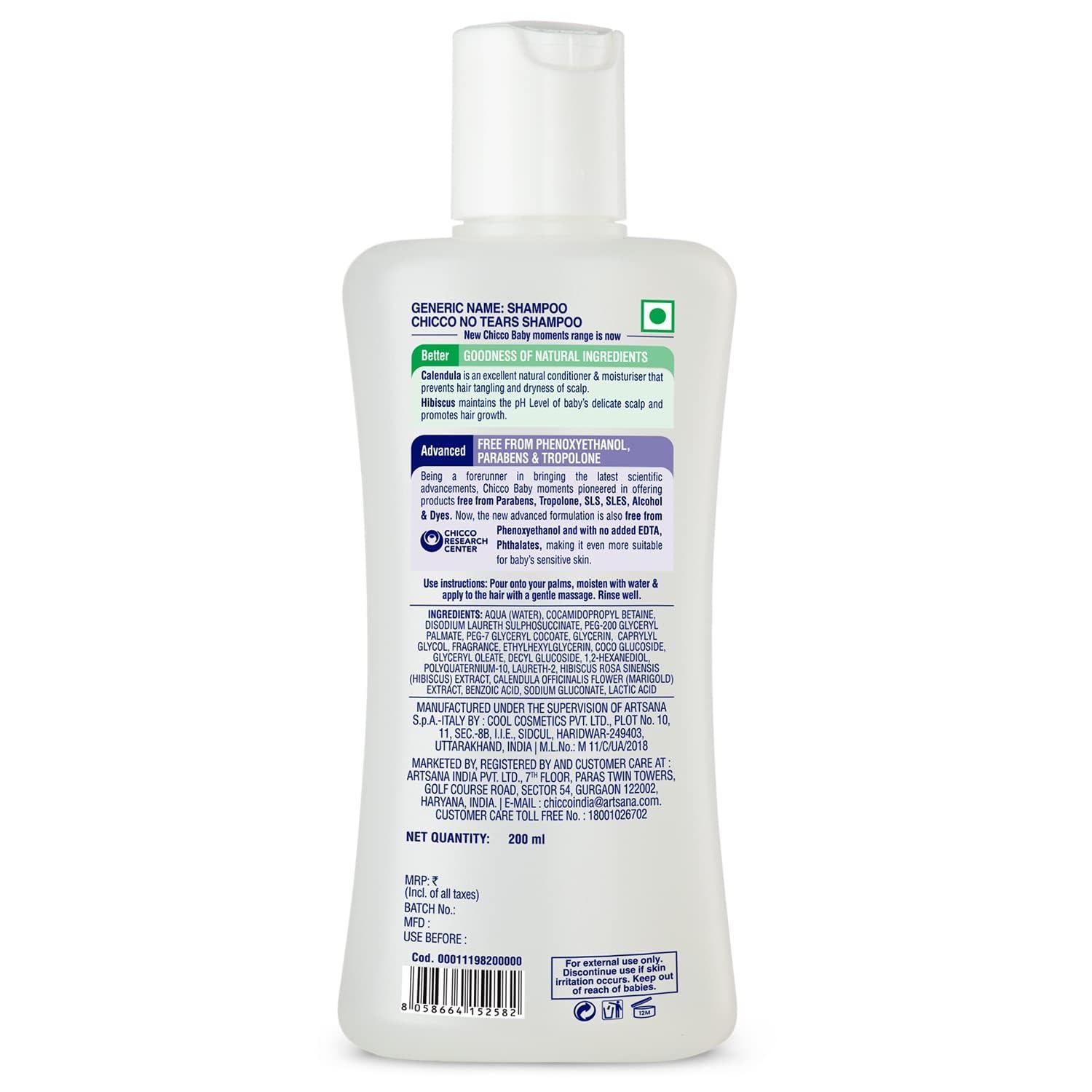 BEAUTY BRATS BEAUTY BRATS Chicco Baby Moments Shampoo for Babies, 200 ml, Calendula & Hibiscus, No Tears, Soft & Smooth Hair