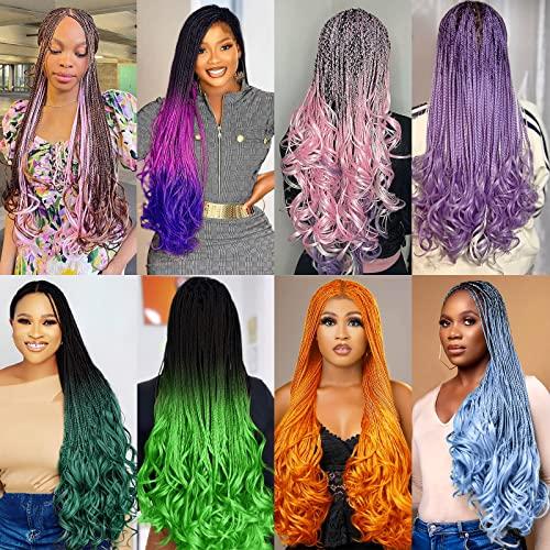 COOKOO COOKOO Ombre Blue French Curls Brading Hair 22 Inch Bouncy Braiding Hair 9 Pack French Curls Box Braids with Bouncy Curls EZ Braids Synthetic Hair For Black WomenBlue/Light blue