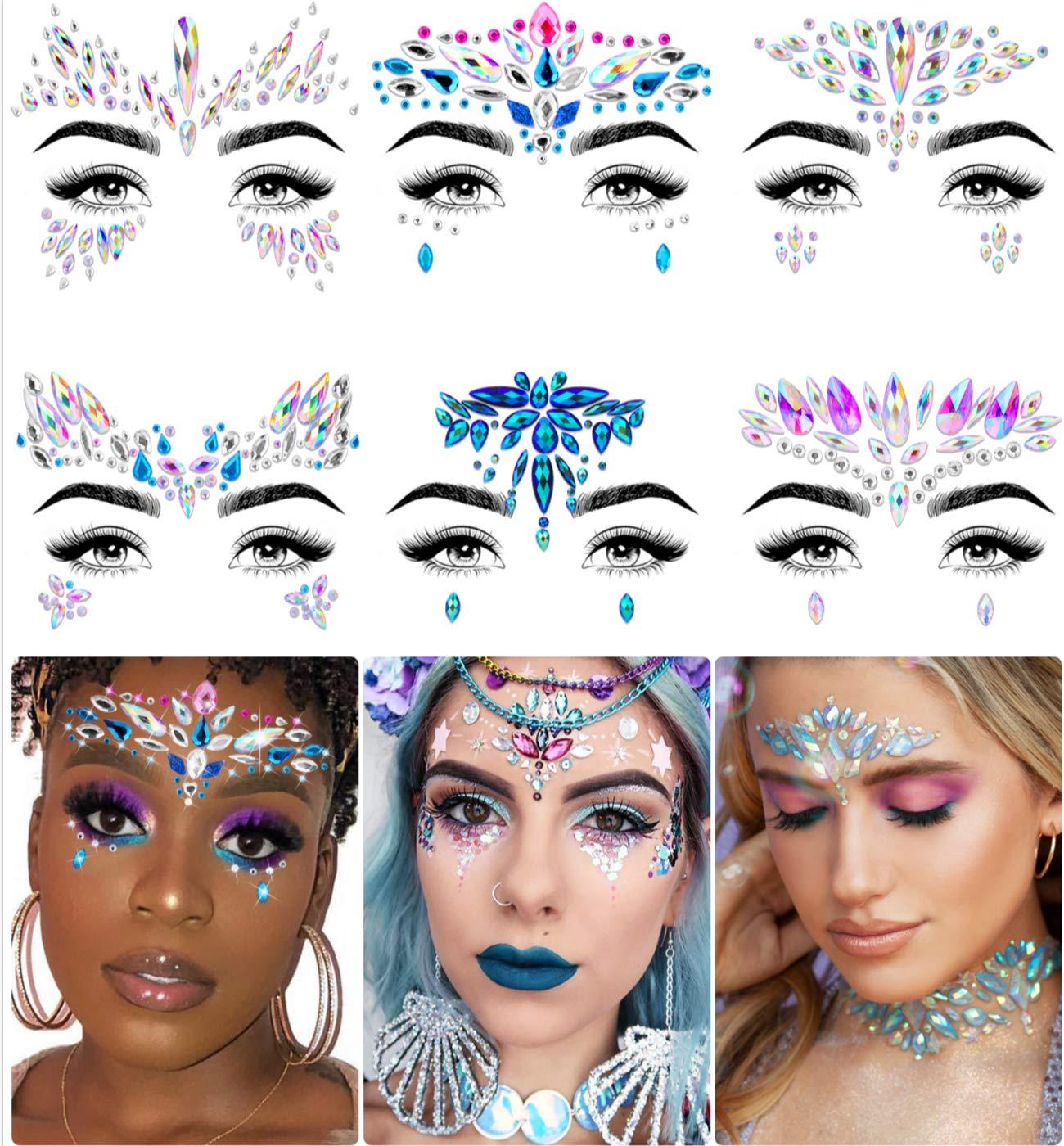 iMethod iMethod Face Jewels - Face Gems, Mermaid Face Jewels Stick On, Rave Accessories for Festival Holiday Costumes & Makeup, 6 Pcs, multicolored
